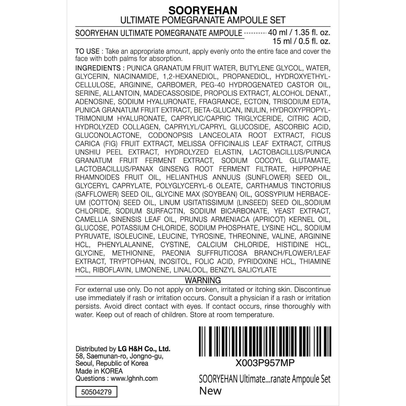 Conjunto Ampoule Granada Sooryehan 55 ml - Elasticidad y Tono Piel