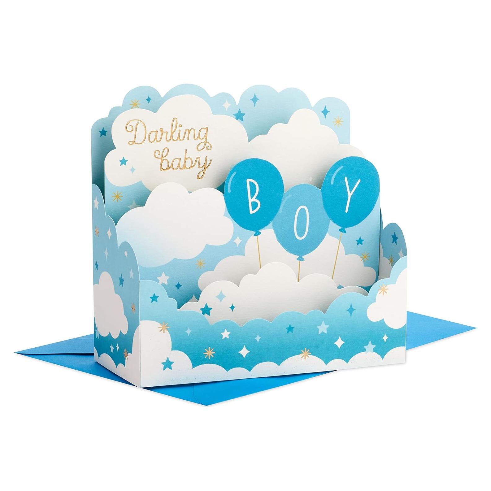 Tarjeta de Bienvenida para Bebé Niño Hallmark 3D Globos Azules