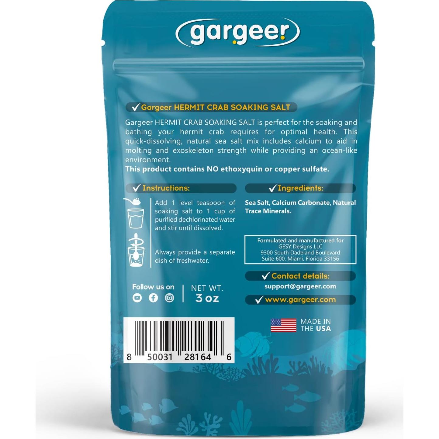 Sal de Remojo para Cangrejos Ermitaños Gargeer 85g - Sin Aditivos