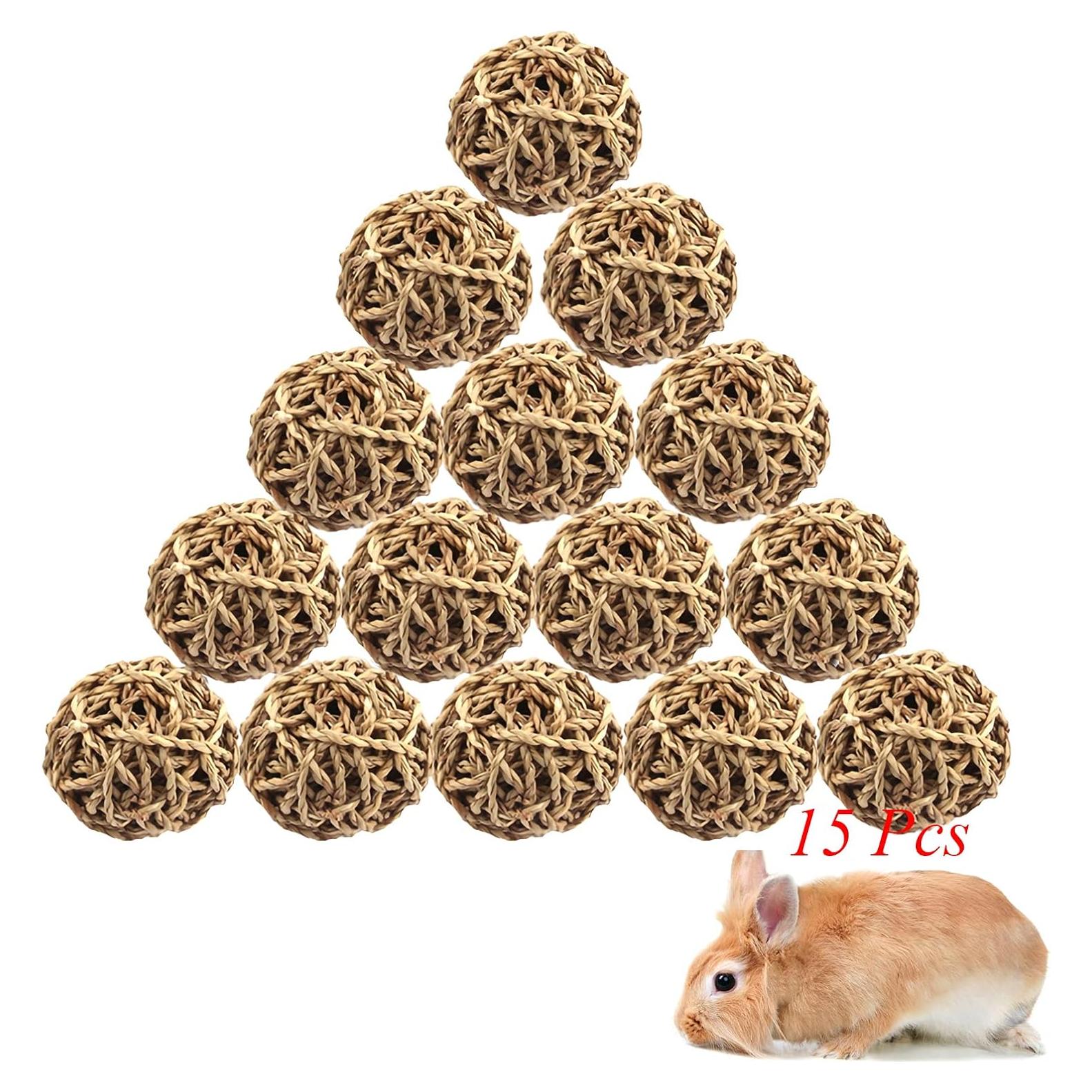15PCS Juguetes de Bola de Hierba Natural para Mascotas 7.1cm