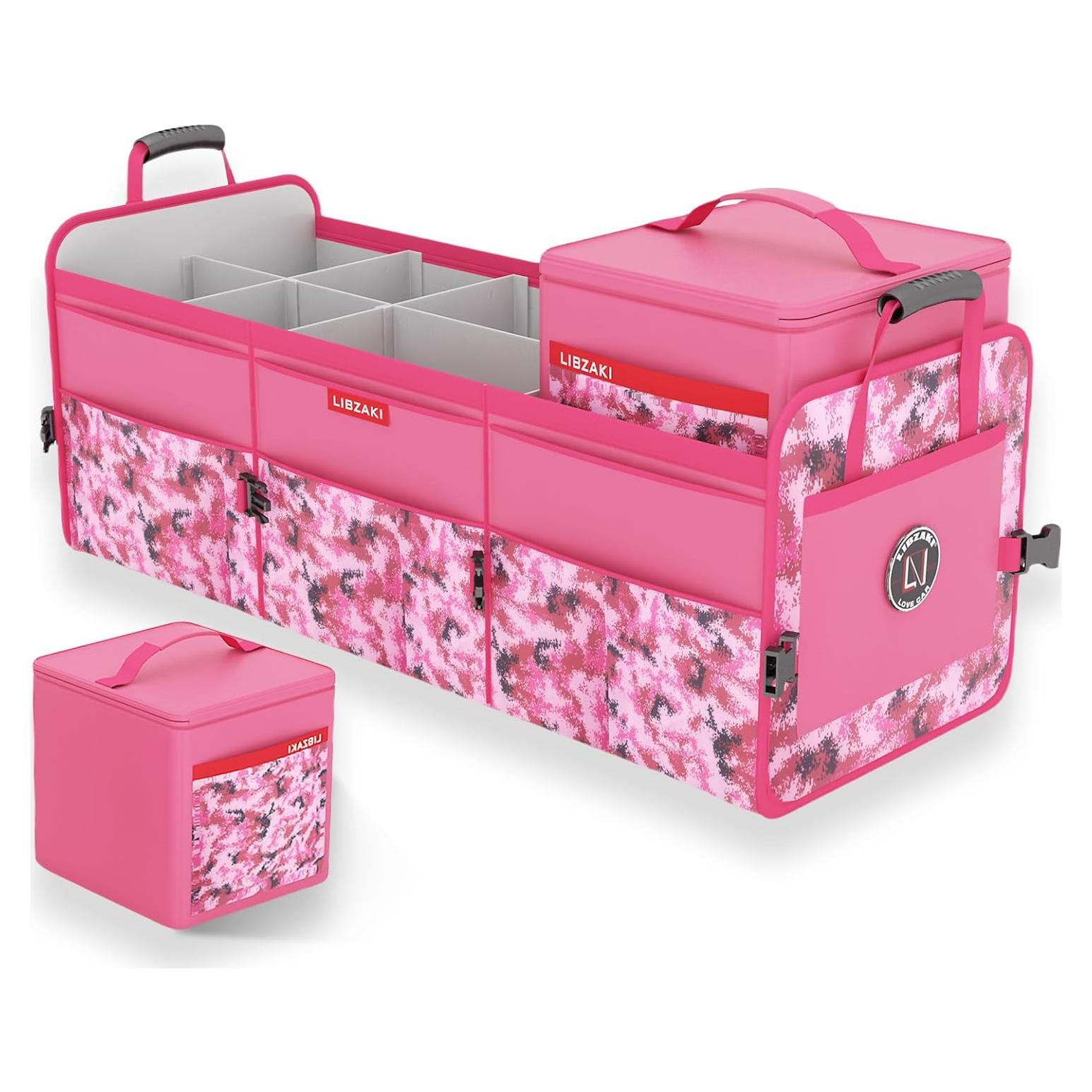 Organizador de Maletero LIBZAKI 95L con Bolsa Térmica 26L - Camuflaje Rosa