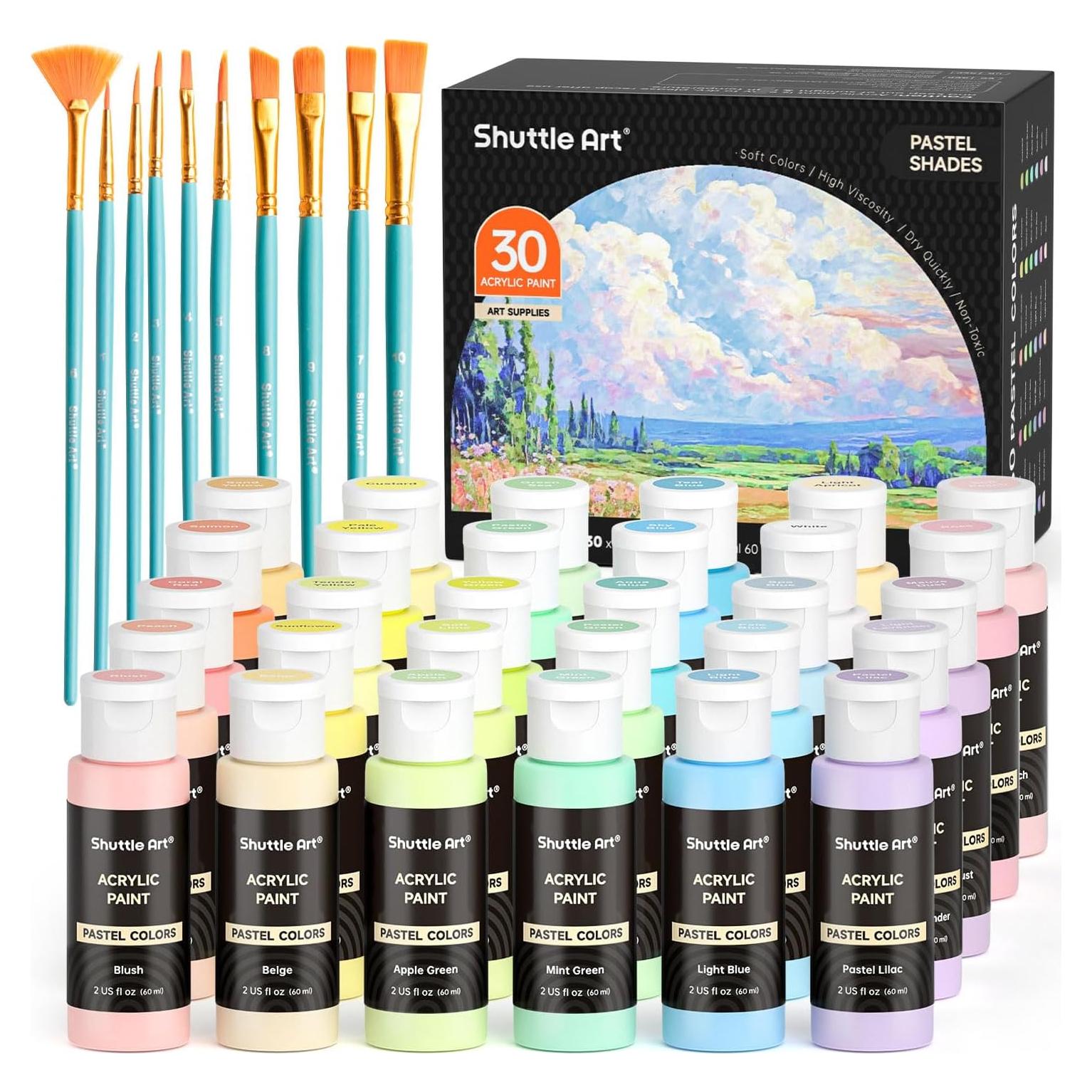 Conjunto de Pintura Acrílica Pastel Shuttle Art 30 Colores 60ml