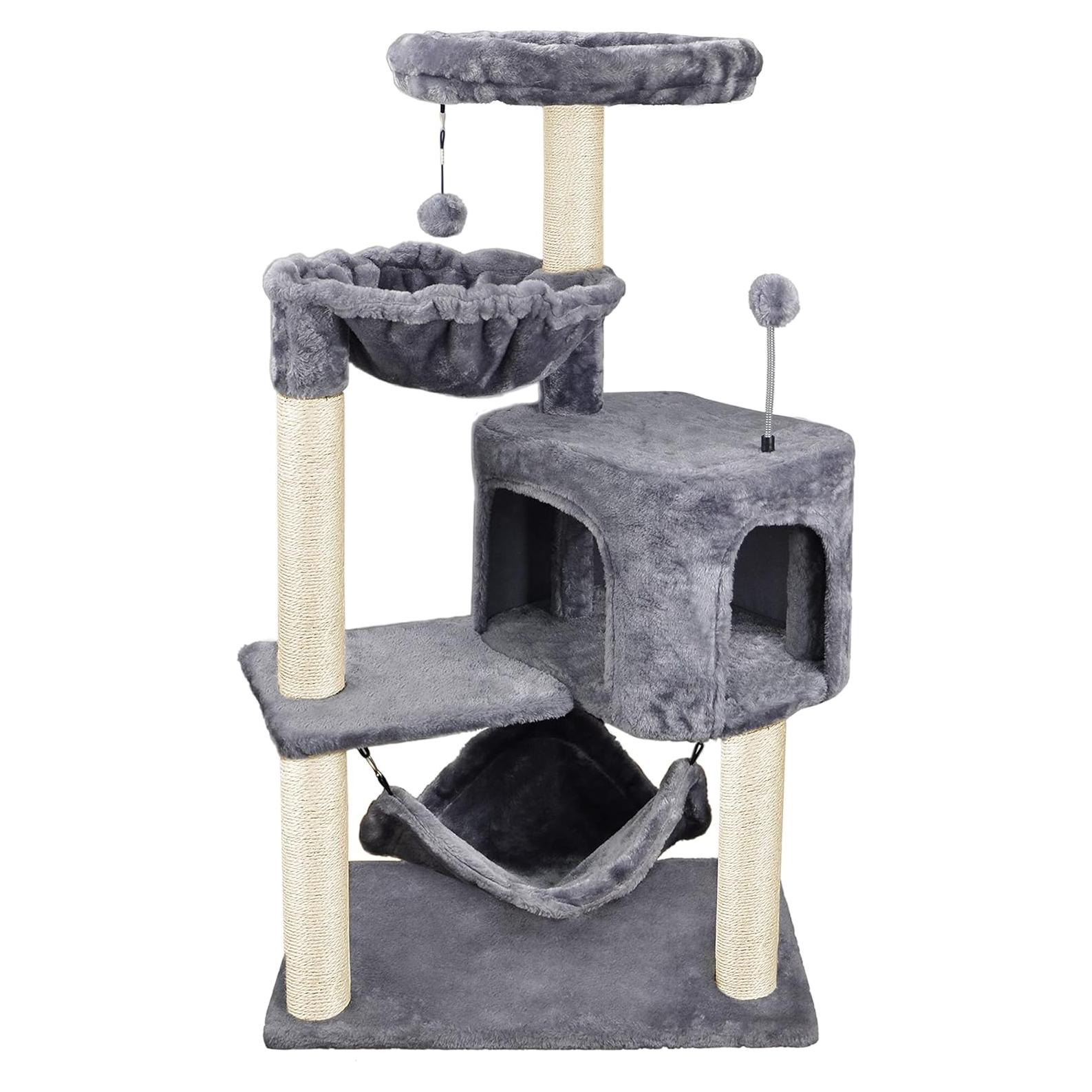 Árbol para Gatos YUNIQUE con Condominio y Hamaca Gris 100 cm