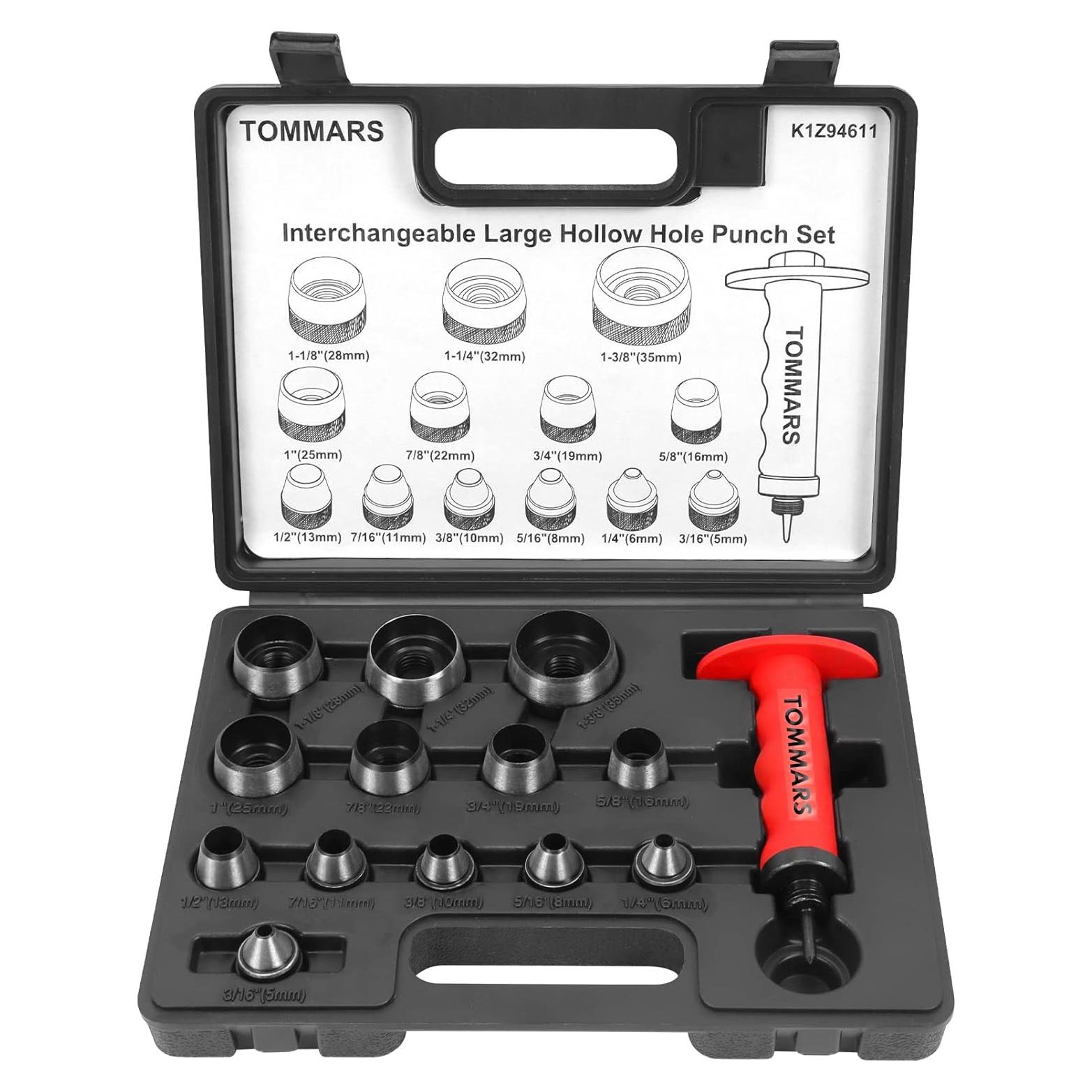Kit de Punch Hollow TOMMARS 14 PCS 5mm-35mm con Eje de Resorte