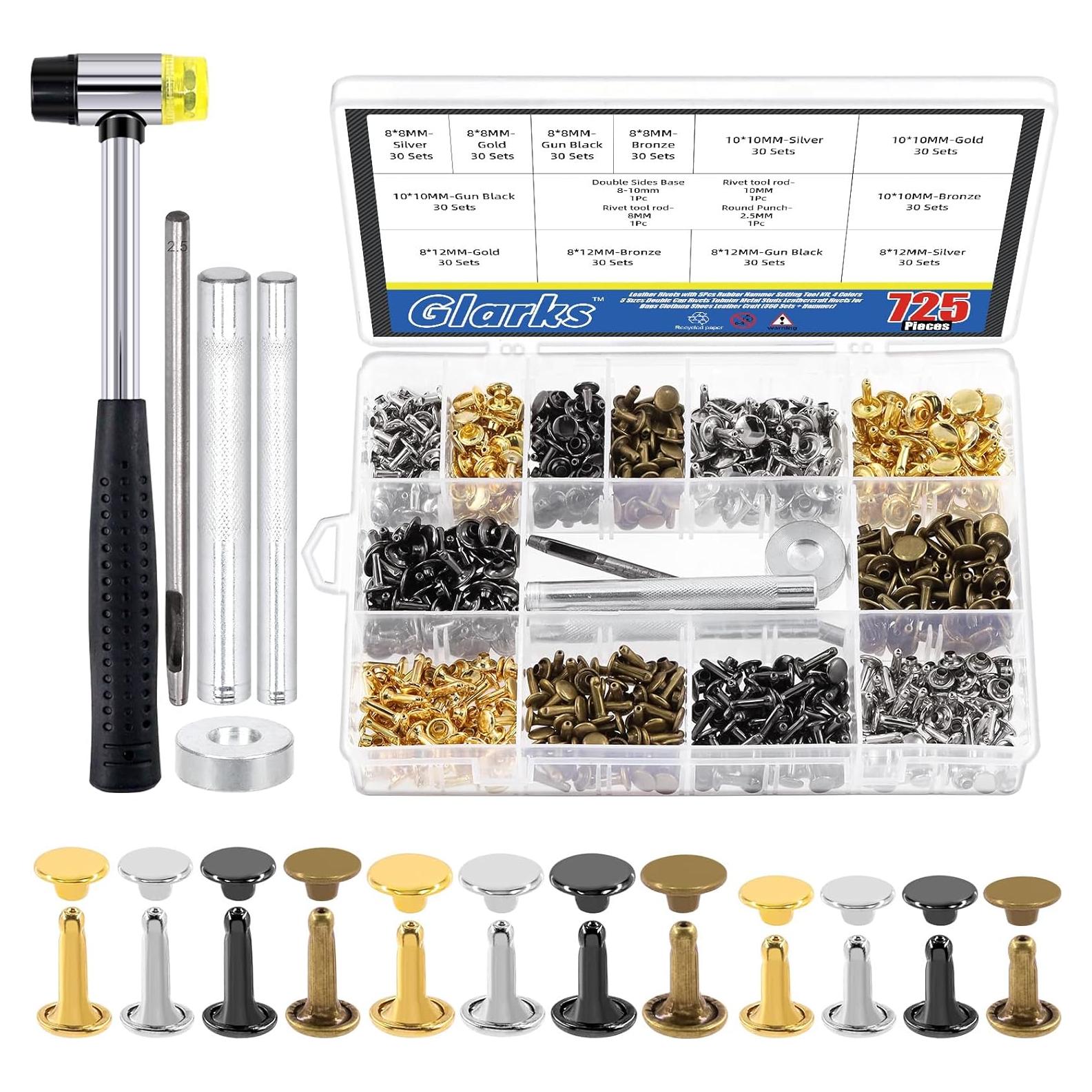 Kit de Remaches de Cuero Glarks 360 Piezas con Herramientas
