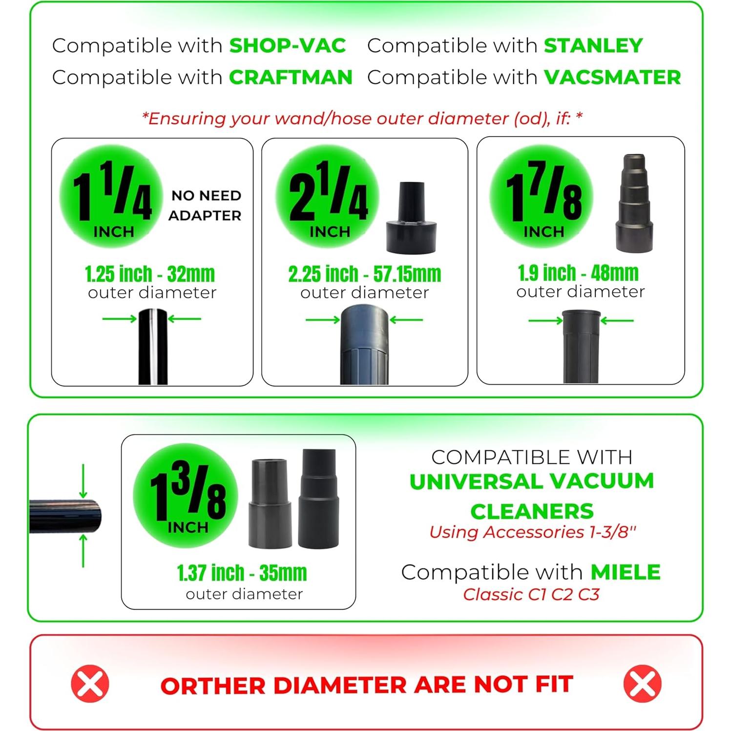 Kit de Accesorios de Aspiradora VACEXT 6 Piezas 1-1/4"