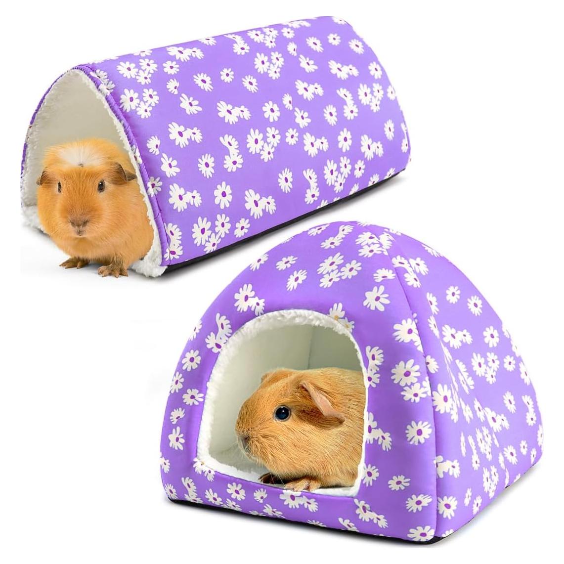 Casa y Túnel para Cobayas HeNdShe - Paquete de 2 Camas Lavables
