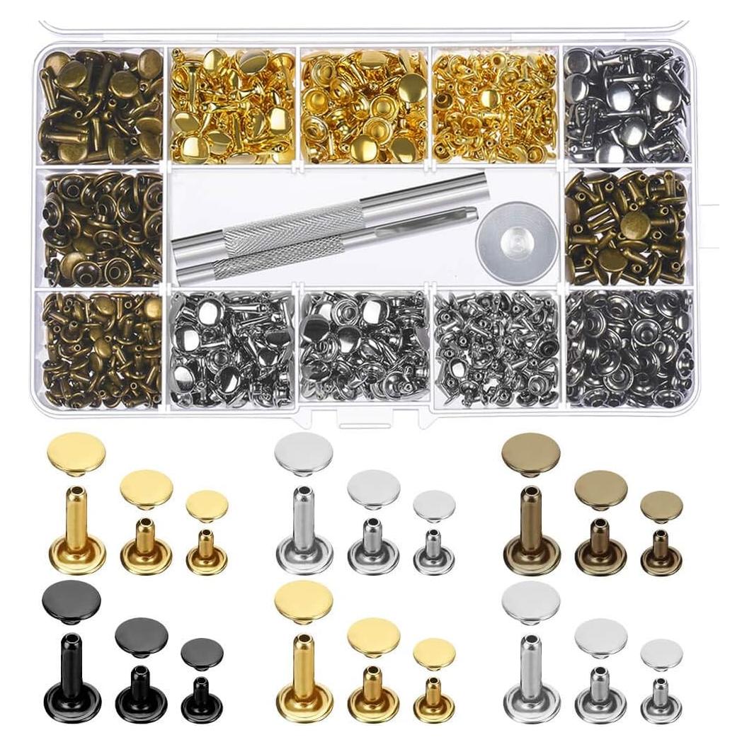 Kit de Remaches de Cuero Paxcoo 480 Piezas 3 Tamaños 4 Colores