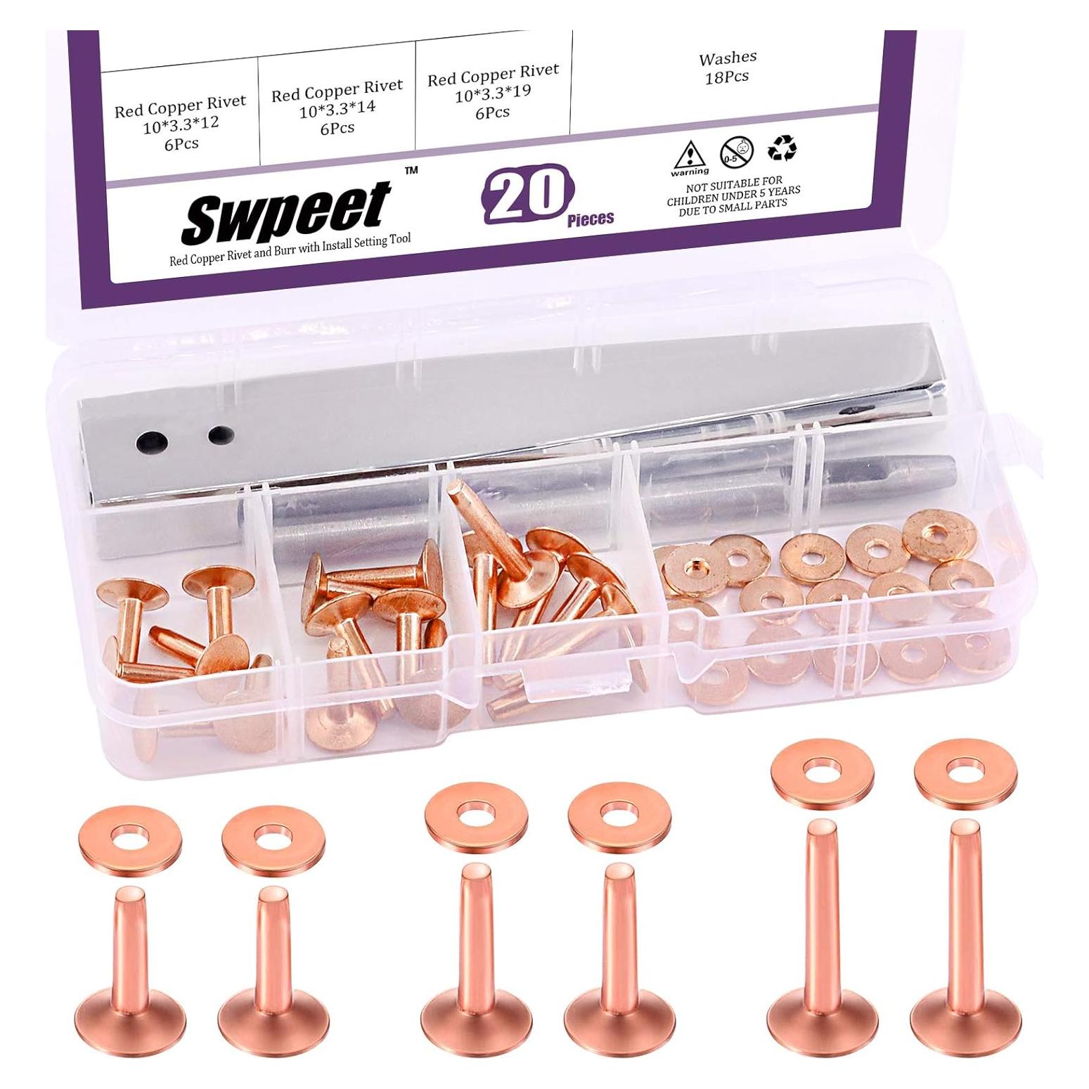 Kit de Remaches y Arandelas de Cobre 38 Piezas Swpeet