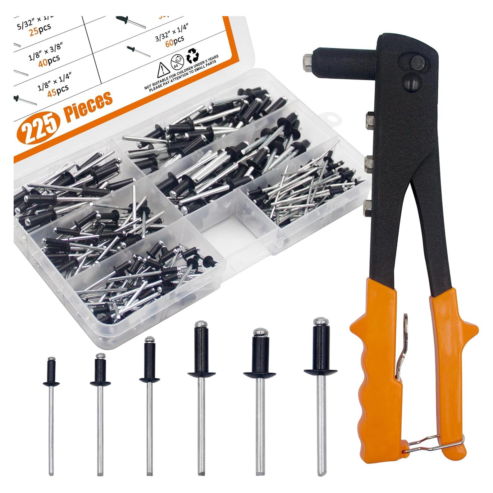 Kit de 225 Remaches Ciegos Aluminio Negro con Remachadora XM