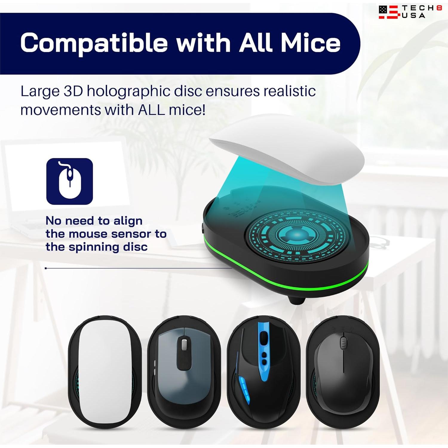 Movedor de Mouse Indetectable TECH8 USA con Disco Holográfico 3D