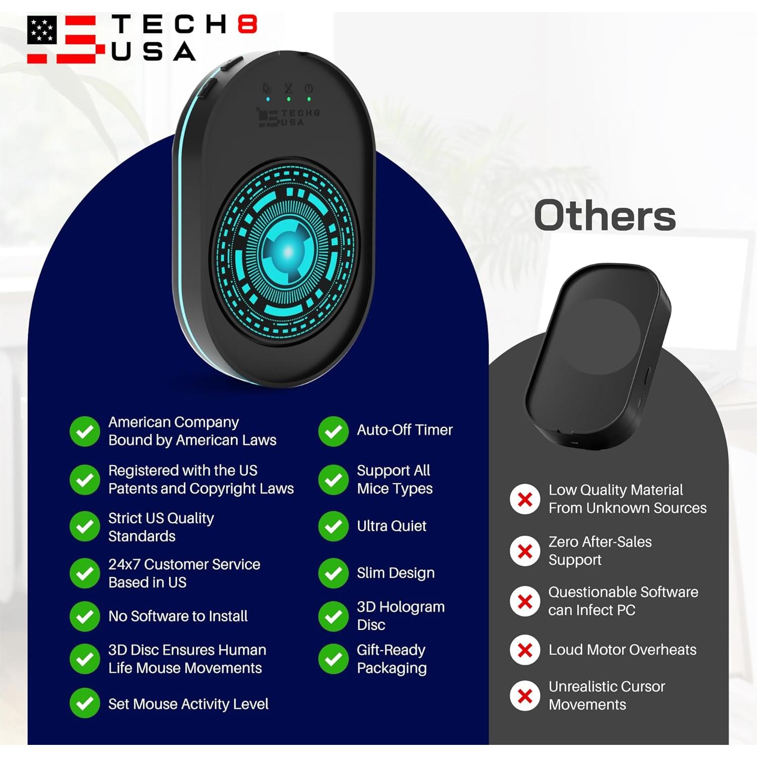 Movedor de Mouse Indetectable TECH8 USA con Disco Holográfico 3D