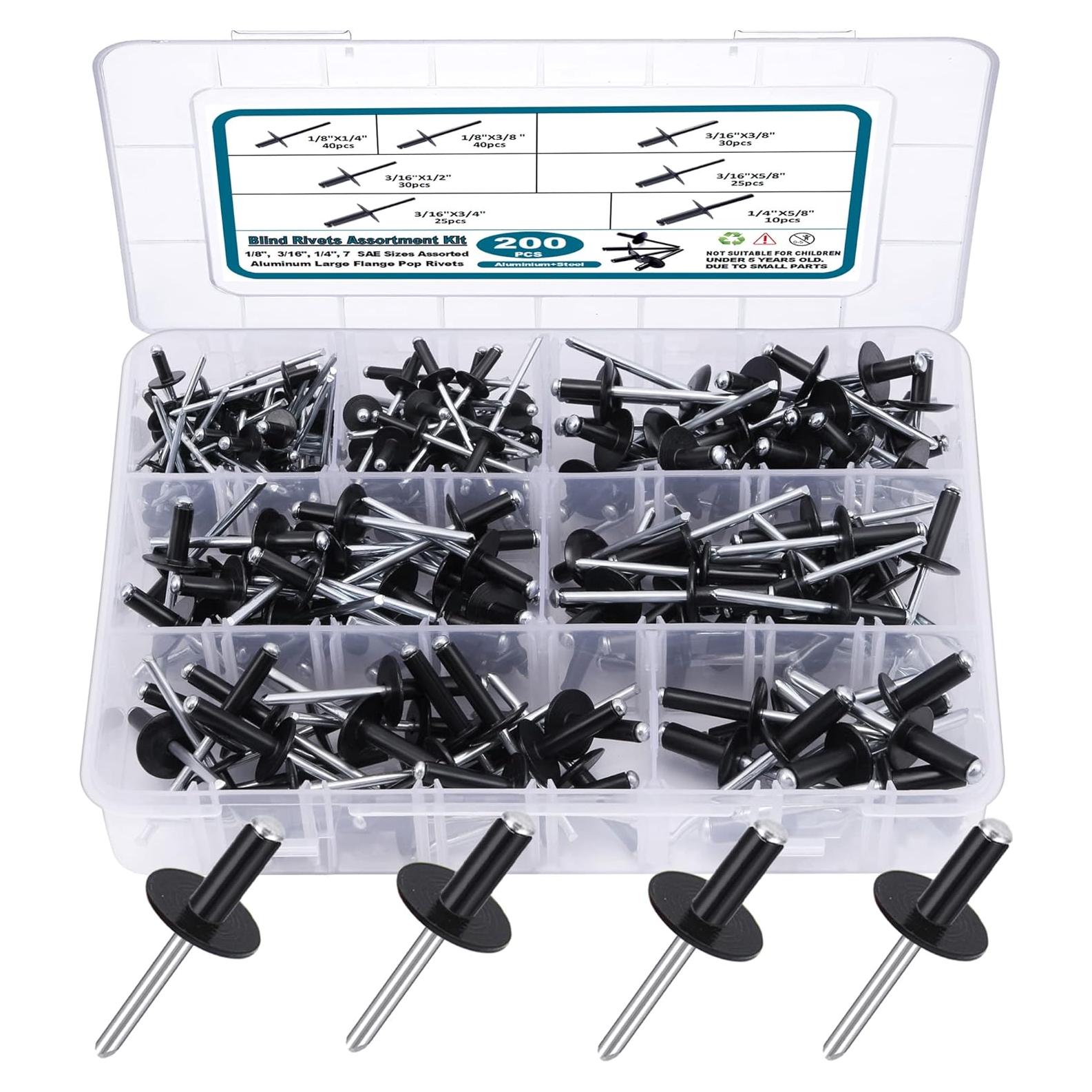 Kit de 200 Remaches de Aluminio SATANTECH 7 Tamaños Negros