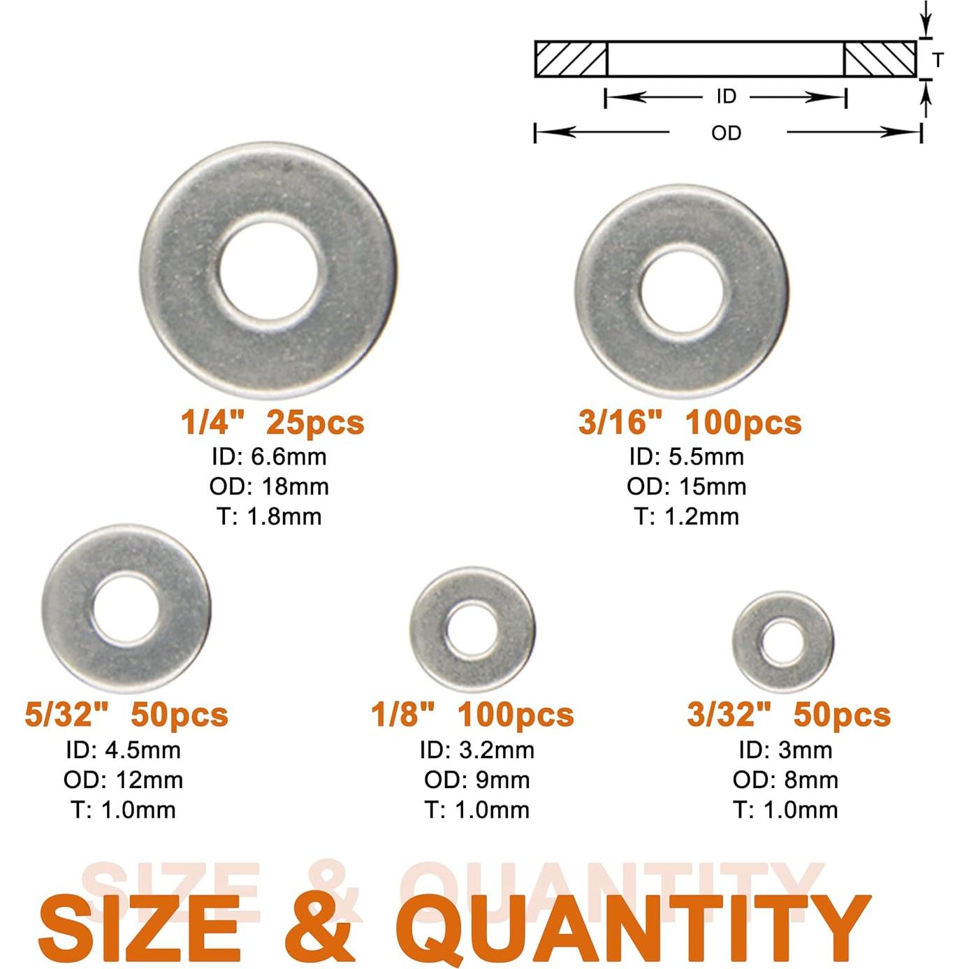 Kit de Arandelas de Remache de Respaldo 325 Piezas Acero Inoxidable