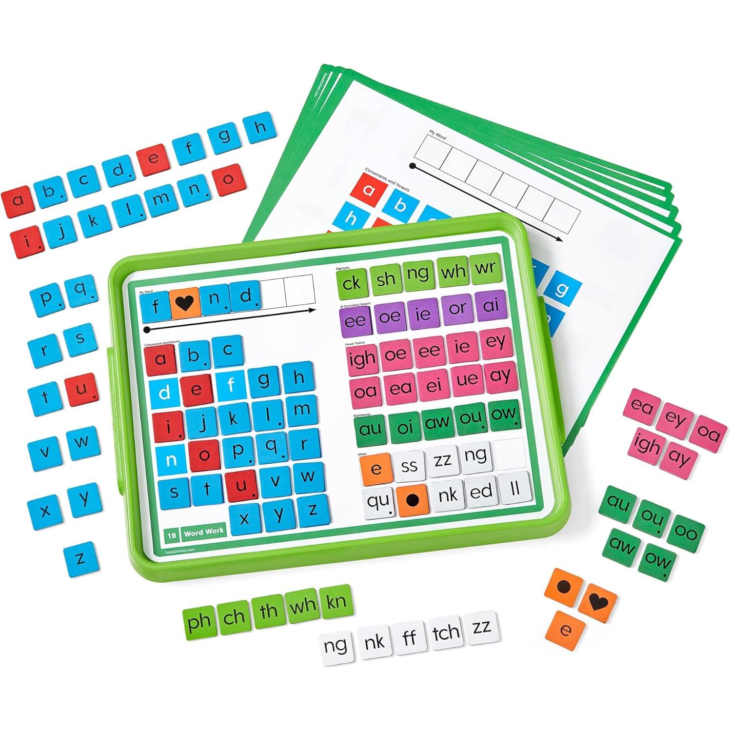 hand2mind Advancing Phonics Word Work Small Group Set, Magnetic Letter Tiles, Magnetic Letter Trays, Kindergarten Phonics Manipulatives, Phonemic Awareness, Science of Reading Classroom Materials