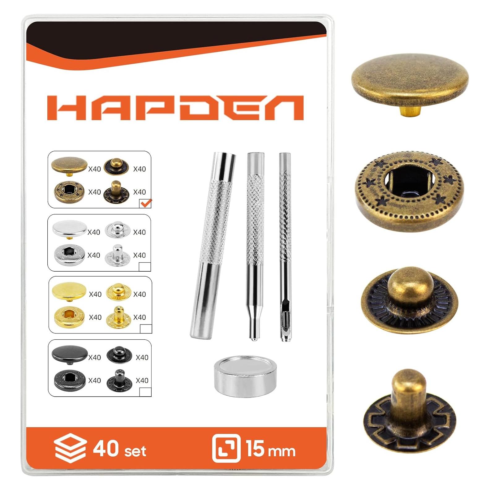 Kit de Broches de Cuero HAPDEN 15mm 40 Juegos con Herramientas