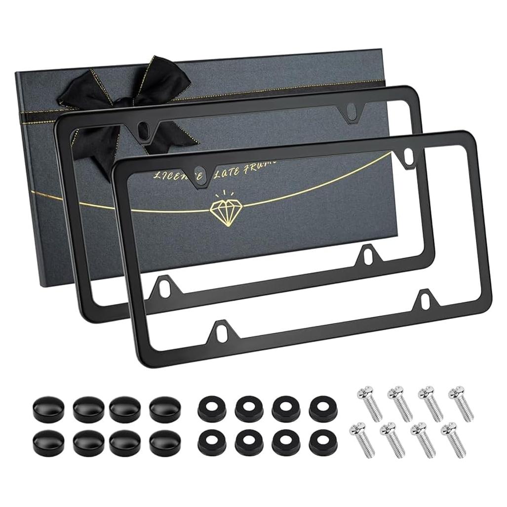 Marcos de Placa de Licencia XCLPF Negro Mate 2 Piezas Acero Inoxidable
