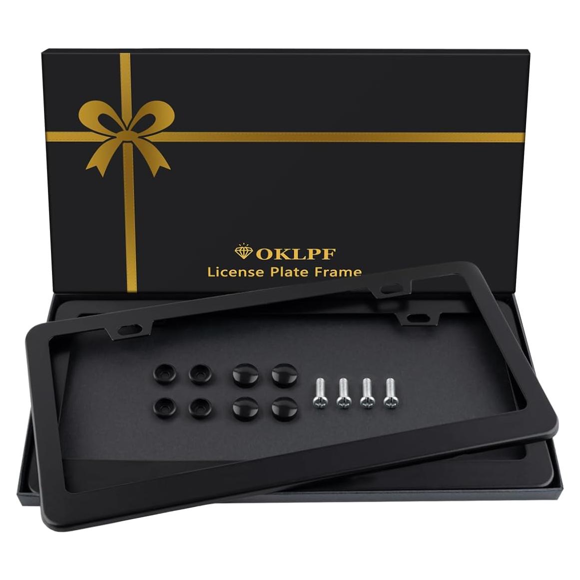 Paquete de 2 Marcos de Placa de Licencia OKLPF Aluminio Negro