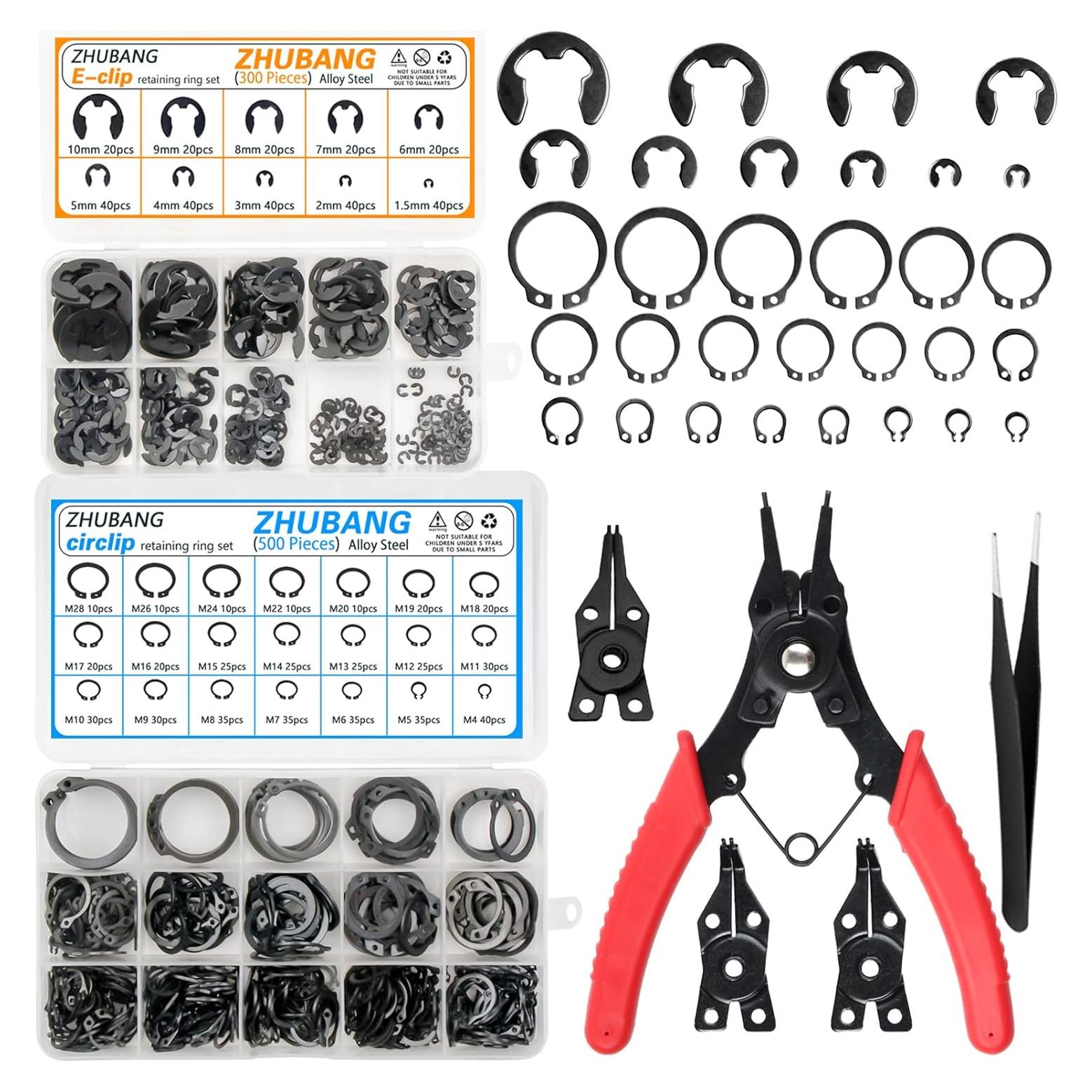 Kit de Anillos de Retención Externos C-clip 800 Pcs Acero Aleado