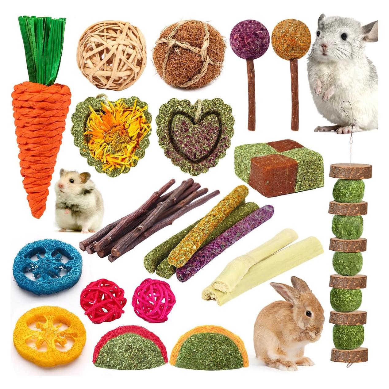 Juguetes Naturales para Conejos y Hámsters YIXUND - 27 Pcs