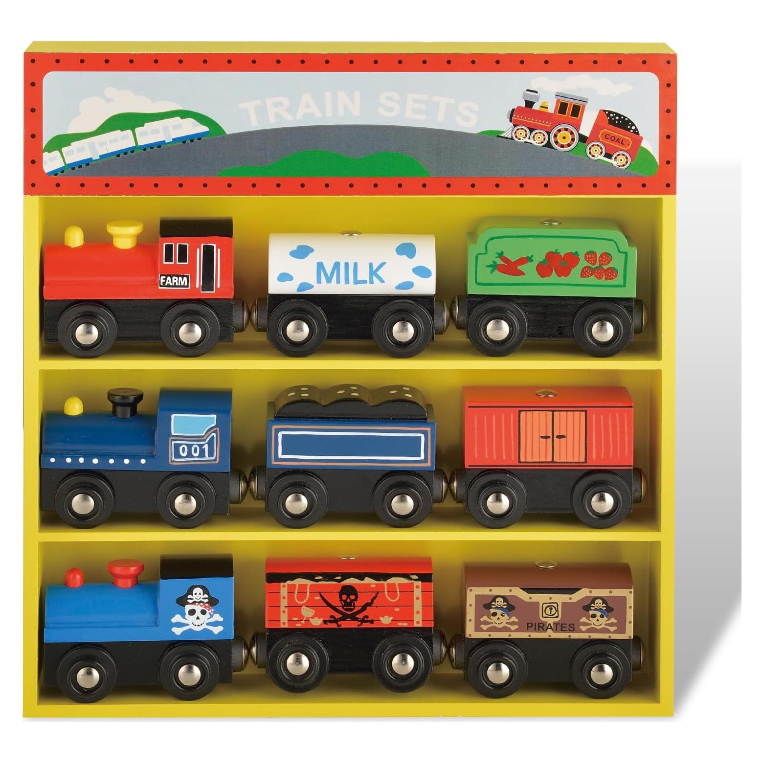 Juegos de trenes de madera WoodenEdu, 9 piezas magnéticas