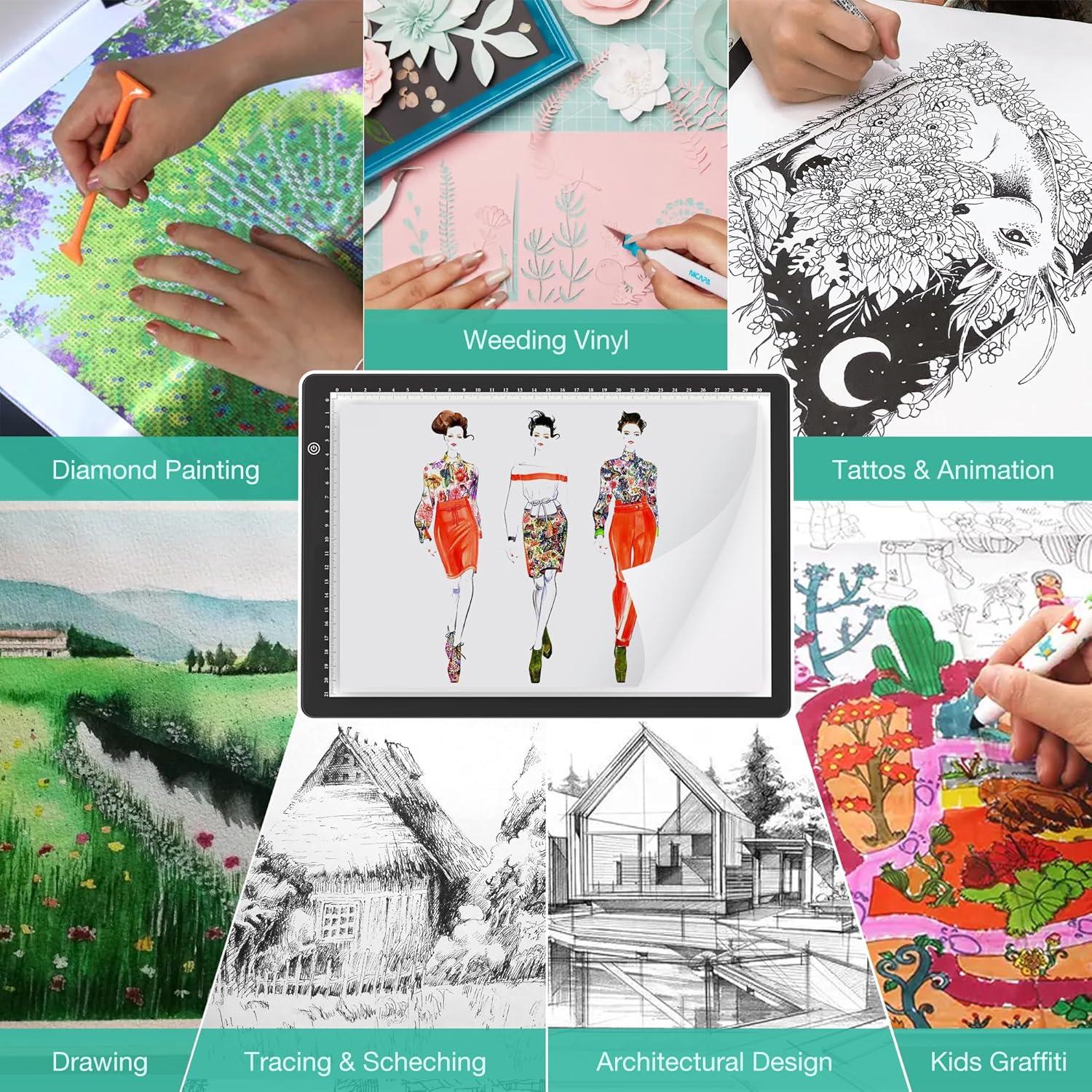 Tableta de Luz LED Comzler A4 Negra, Brillo Regulable 3 Niveles