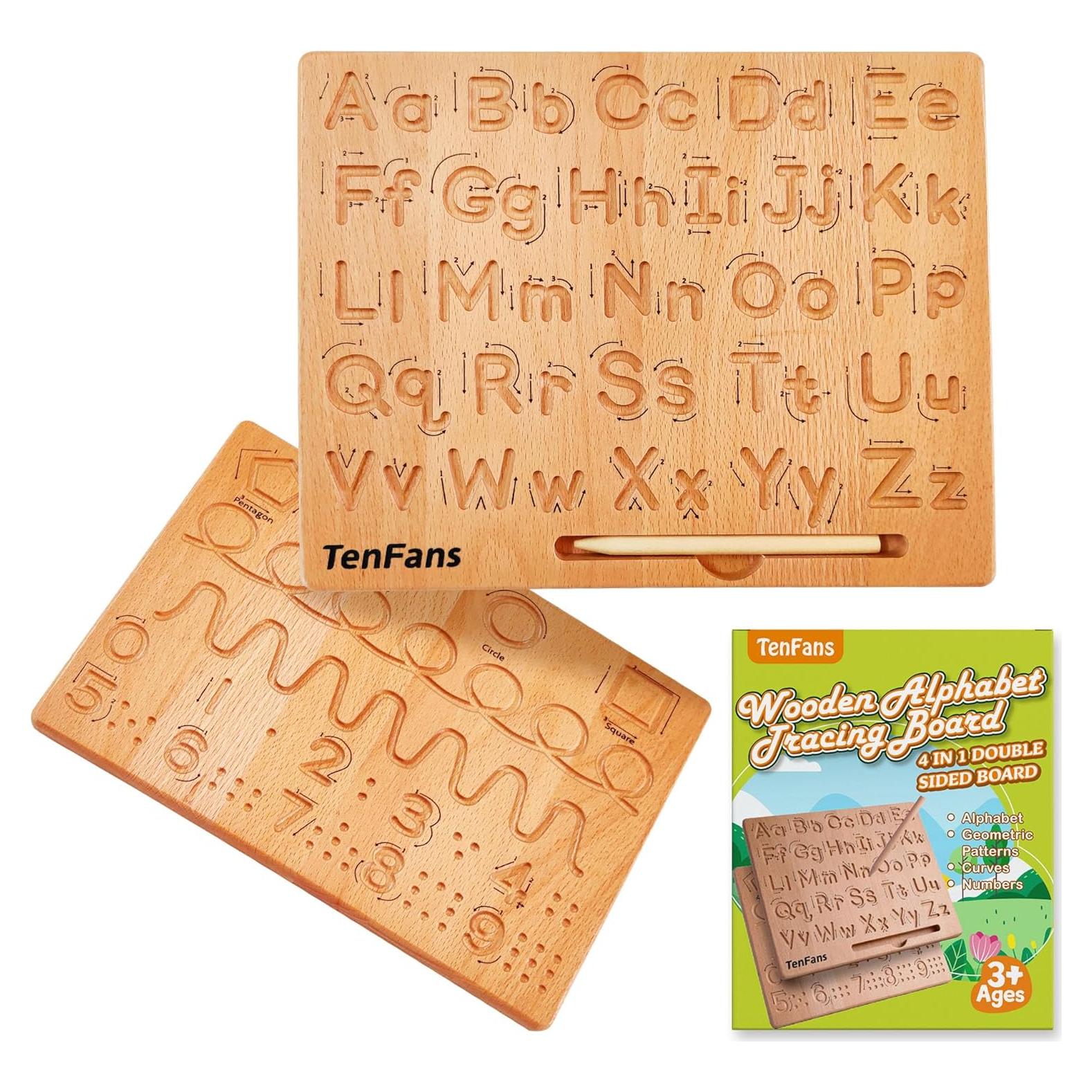 Tablero de Trazado de Letras de Madera TenFans - Juguete Educativo Montessori 25x20 cm