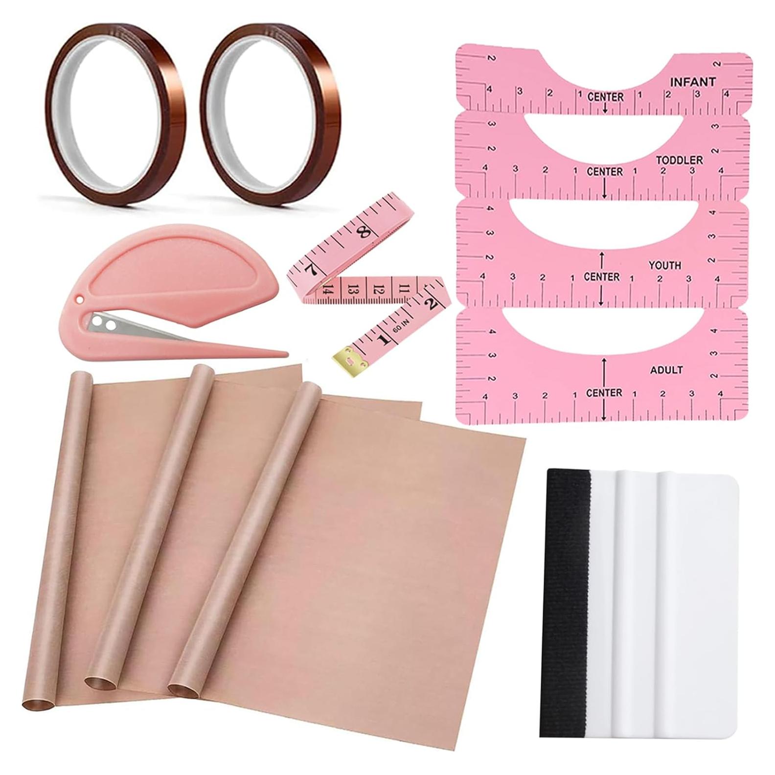 Kit de Herramientas para Camisetas de Sublimación YOUlDIANZI - 4 Reglas, 2 Hojas Teflón 30.5x40.6cm