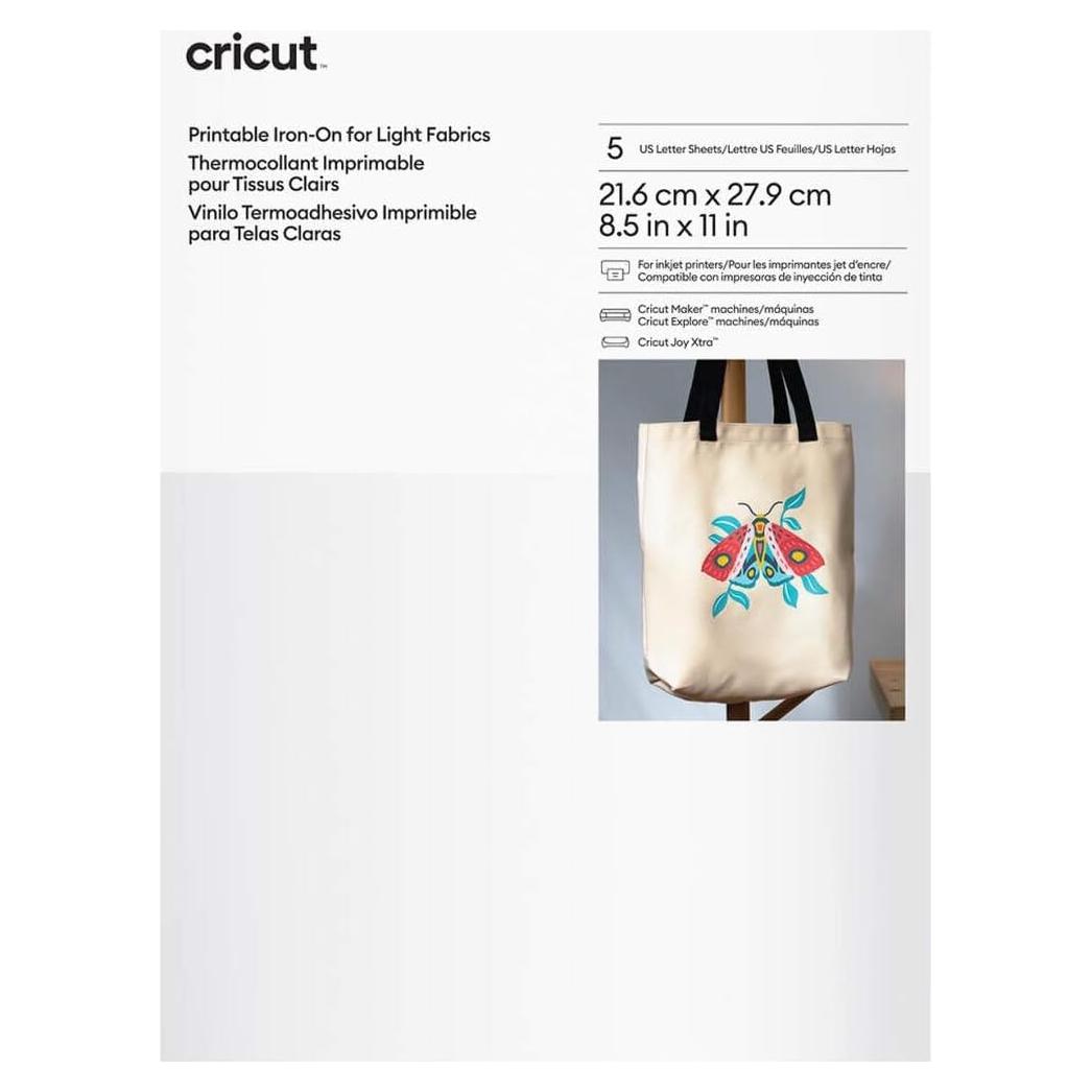 Vinilo Transferible Imprimible Cricut para Tejidos Claros 5 Hojas