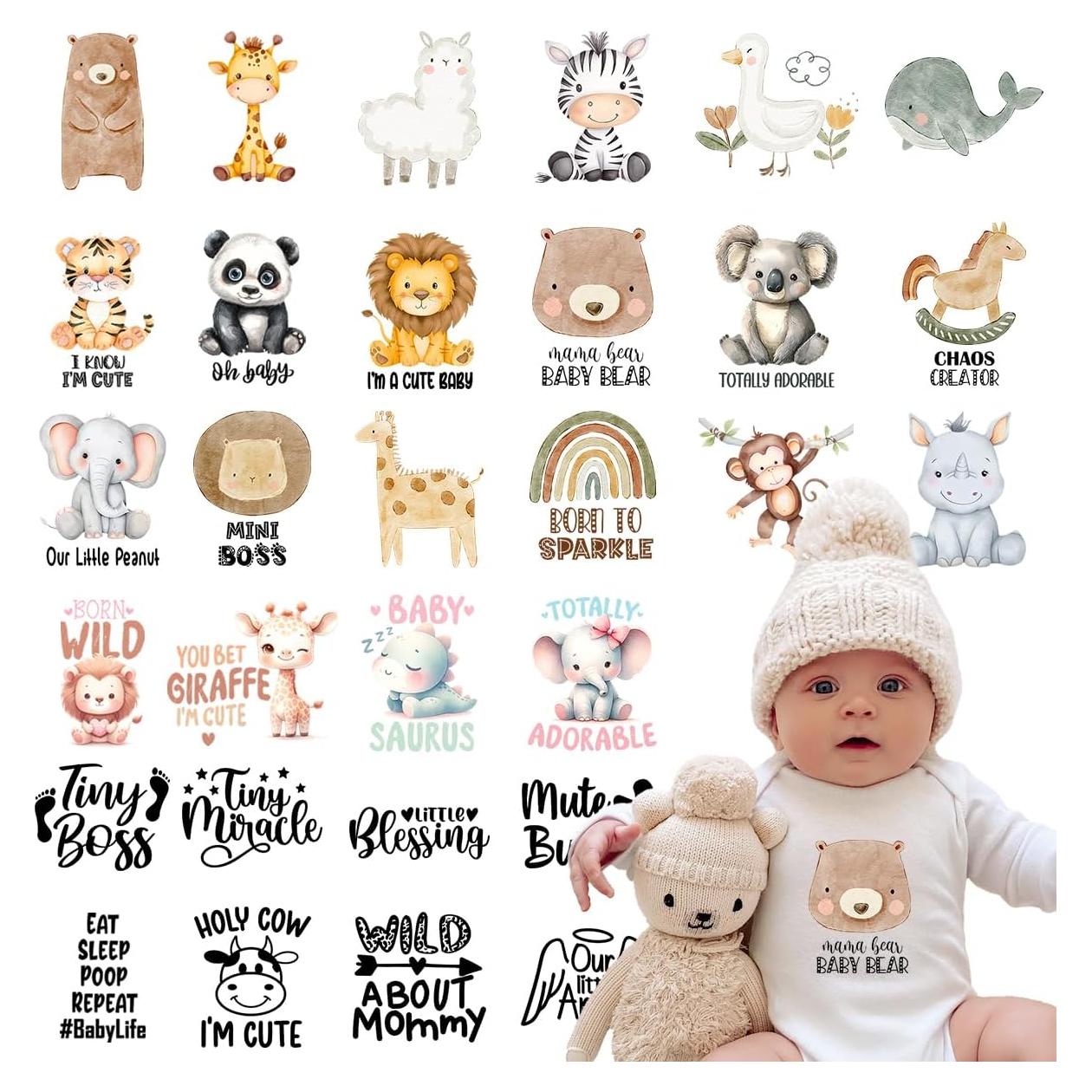 Transferencias DTF Kaciola 30 Hojas Animales Bebé 7.62-15.24 cm