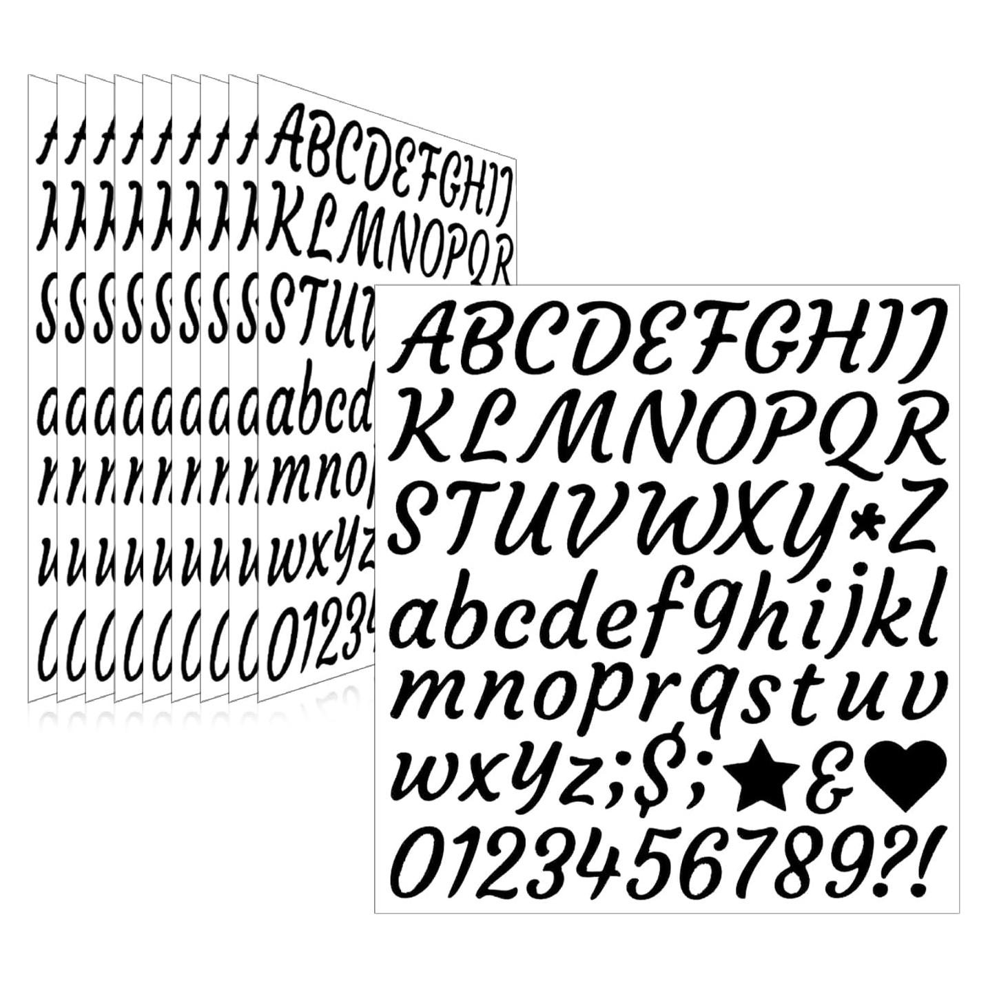 Stickers de Letras y Números Llewyn 730 Piezas 2.54 cm Negro