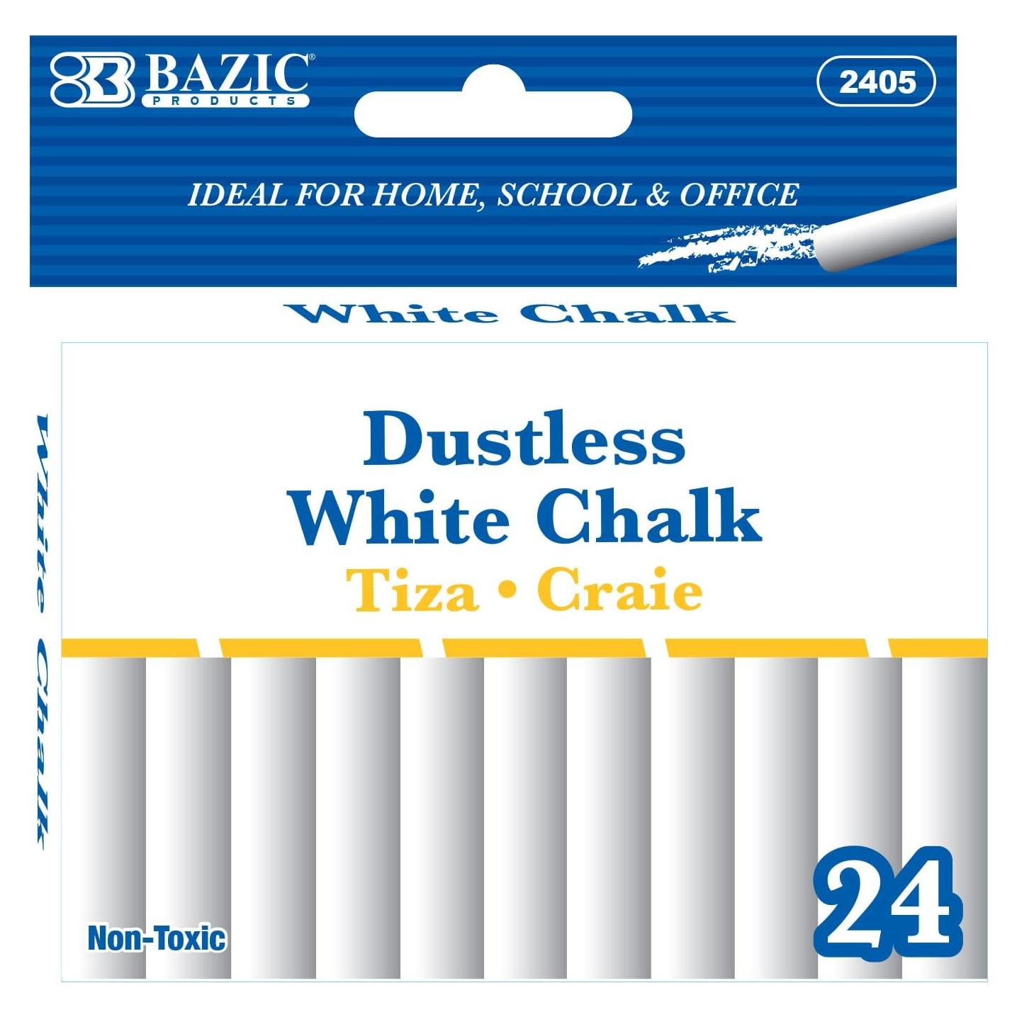 Tiza Blanca BAZIC 24 Piezas para Pizarra y Manualidades