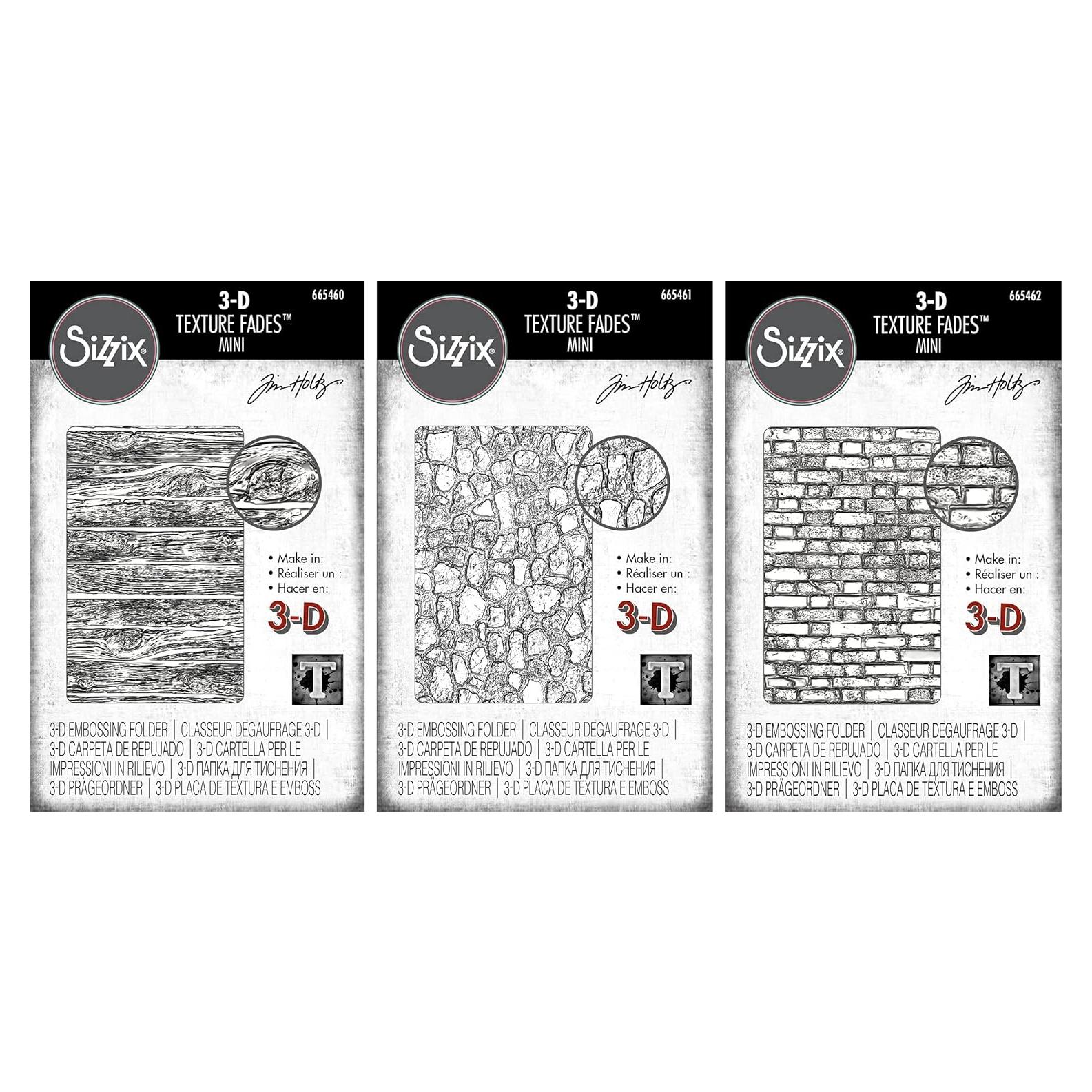Carpetas de Embossing 3D Tim Holtz Sizzix - Mini Madera, Piedras y Ladrillos
