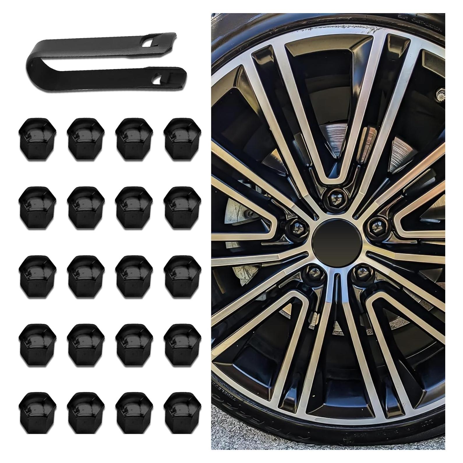 20 Tapas de Tuercas de Rueda Hexagonales 17mm Tecledsn Negro