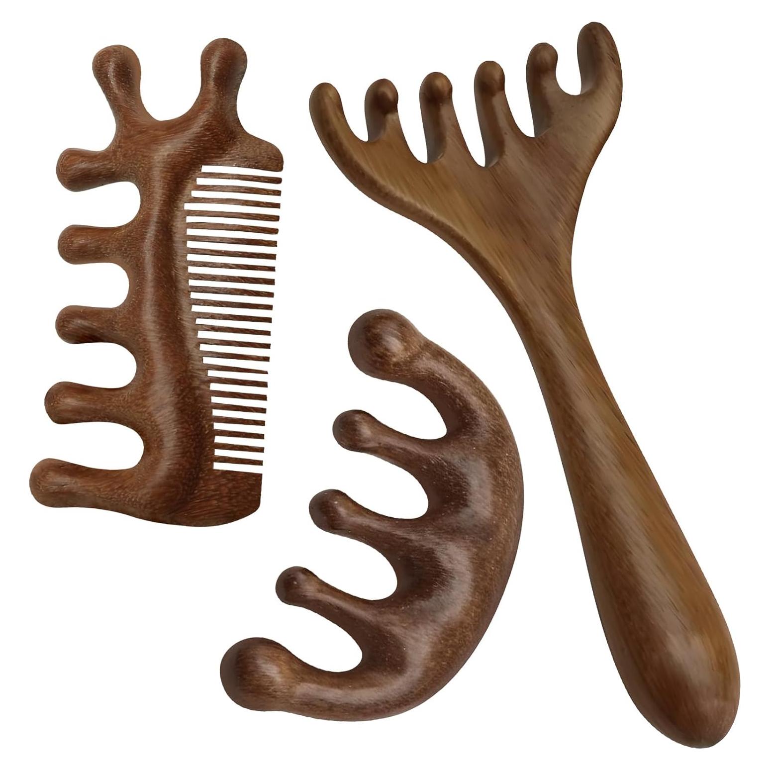 Set de 3 Peines de Madera CYUXING para Masaje de Cabeza