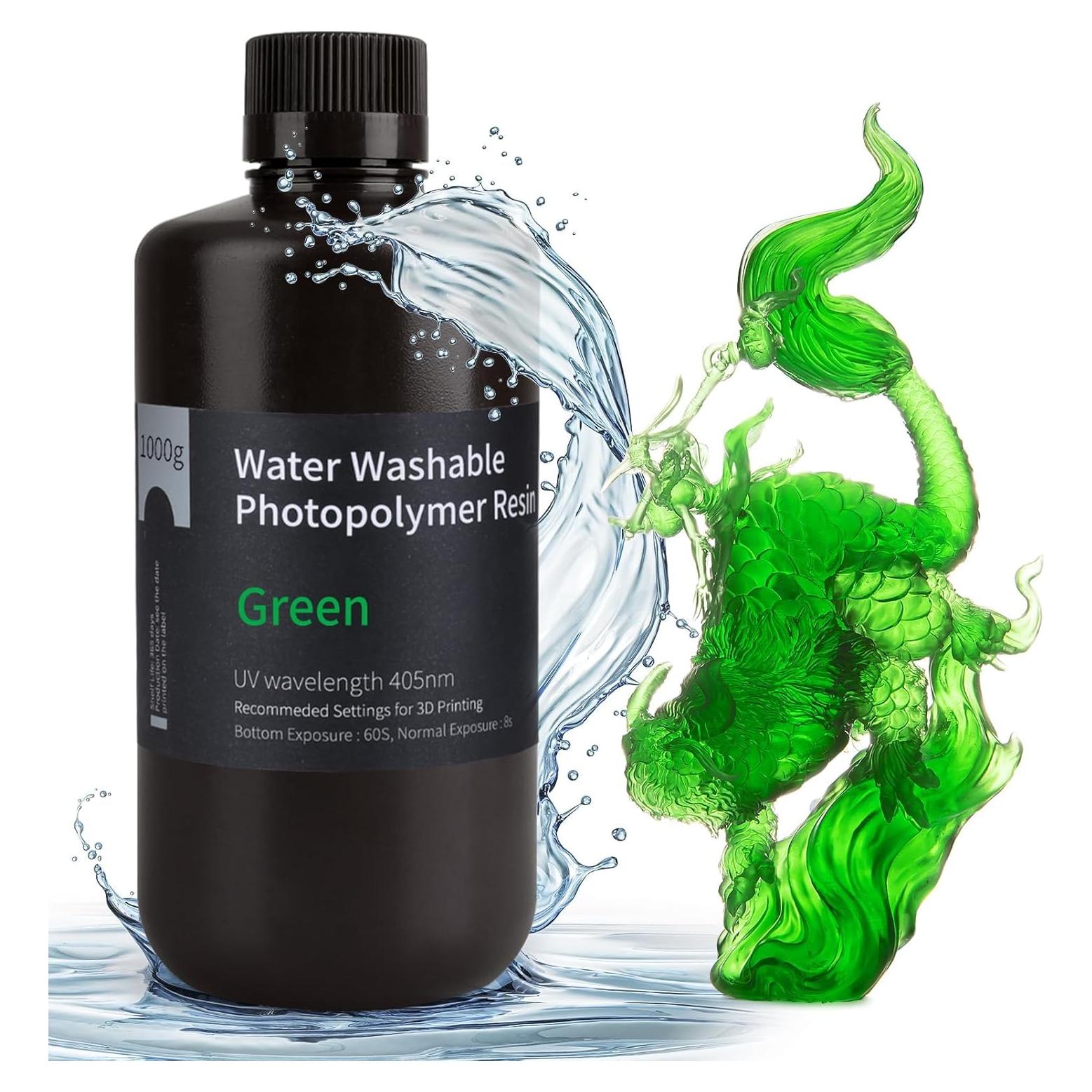 Resina 3D Lavable con Agua ELEGOO 1000g Verde Claro 405nm