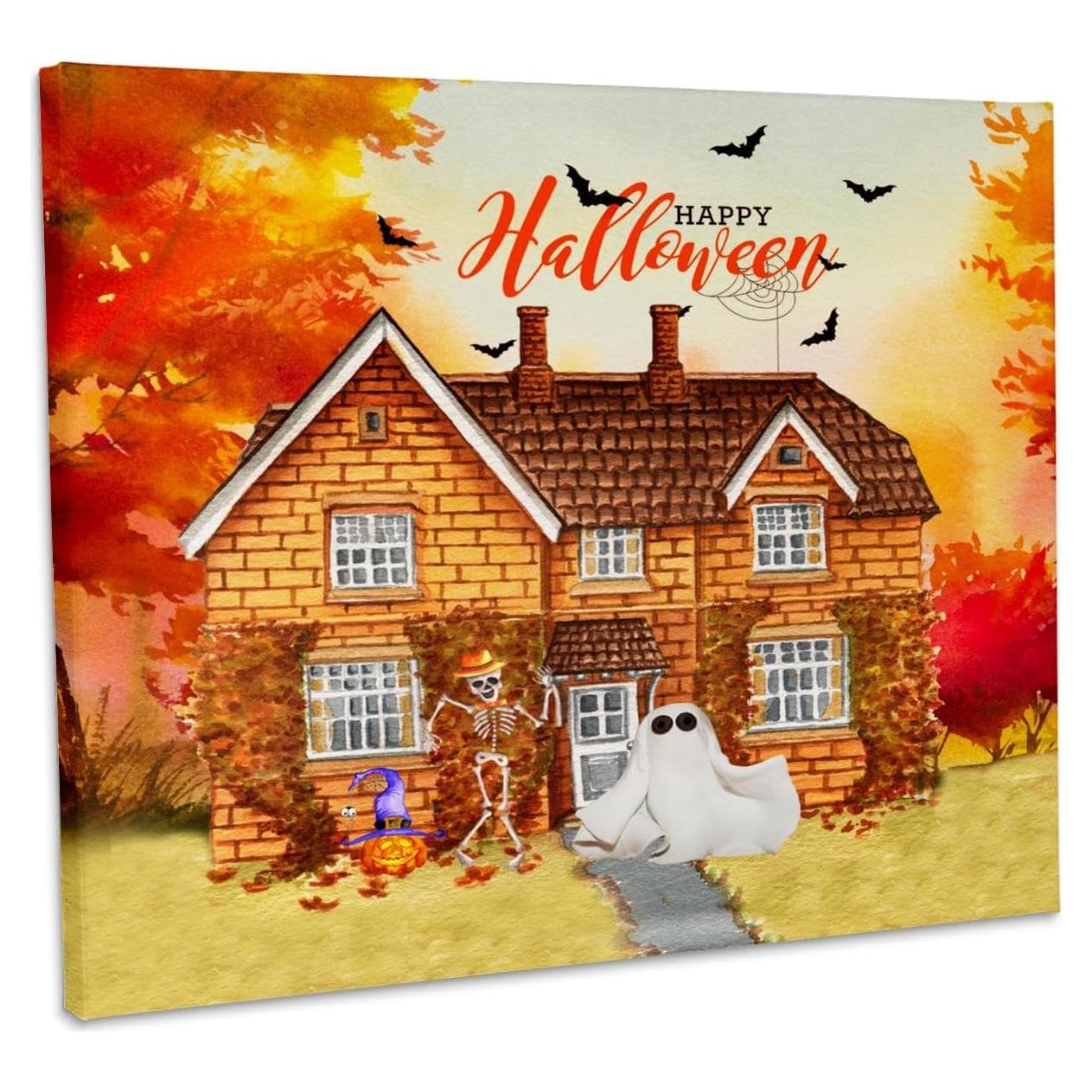 Lienzo 3dRose Casa de Halloween con Murciélagos 50.8x40.6 cm