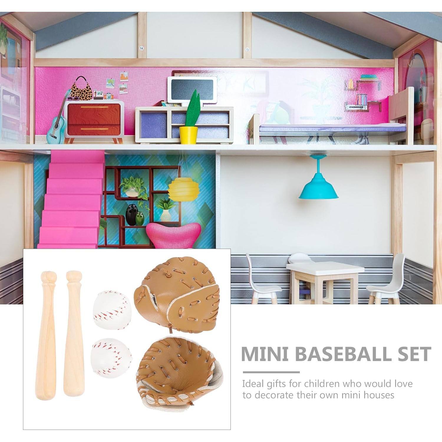 Conjunto de Casa de Muñecas Béisbol Ciieeo 2 Bate Miniatura 2 Pelotas