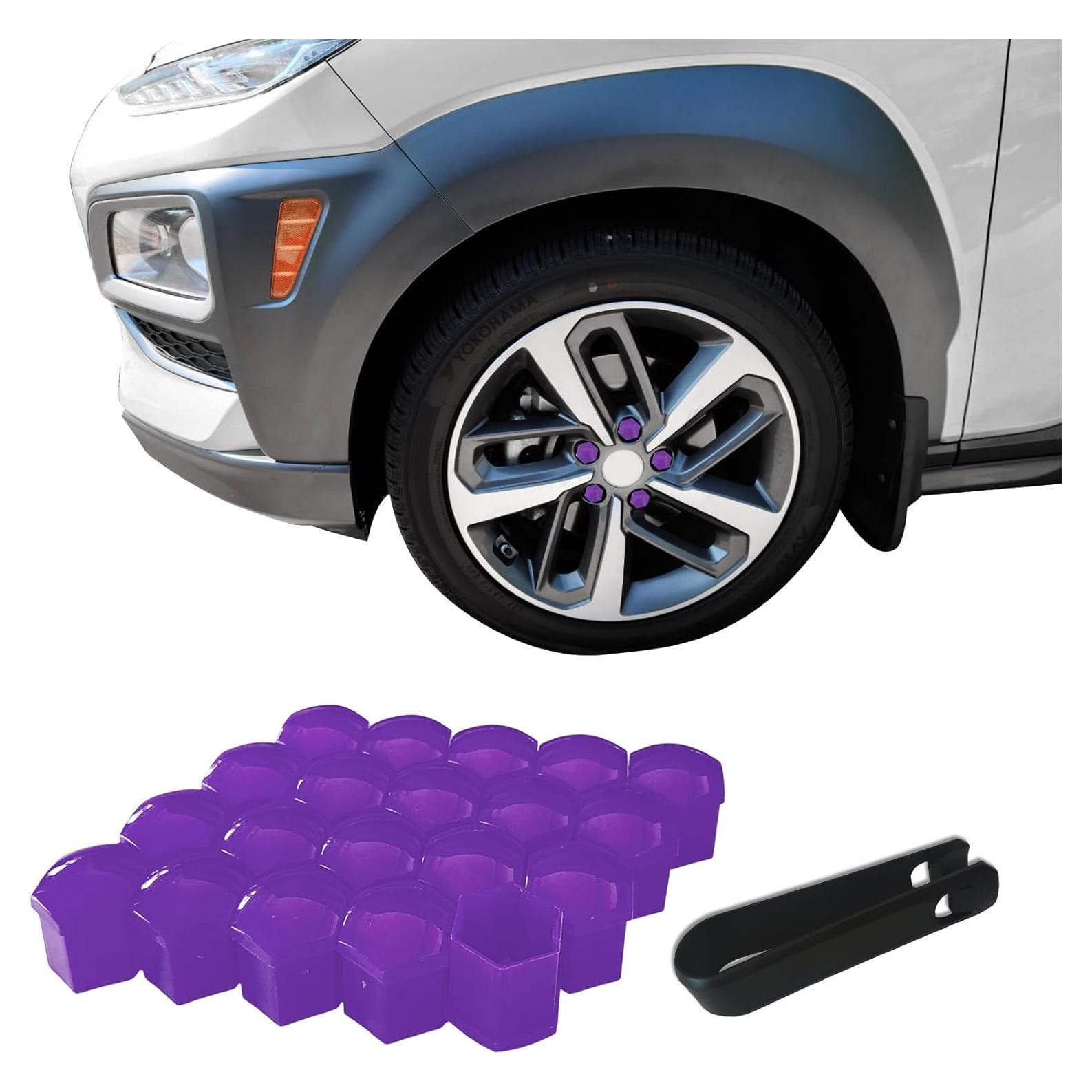 20 Tapas de Tuercas de Rueda QZTYTY 19mm Morado con Herramienta