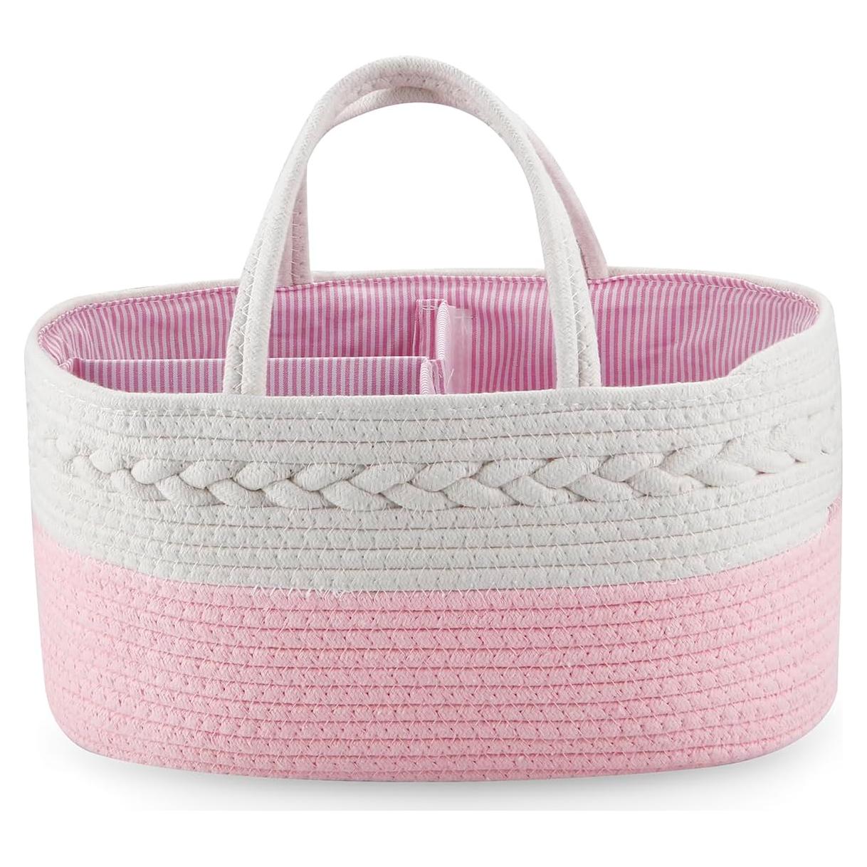 Cesta Organizadora de Pañales PandaEar Algodón Rosa 38x23x17cm