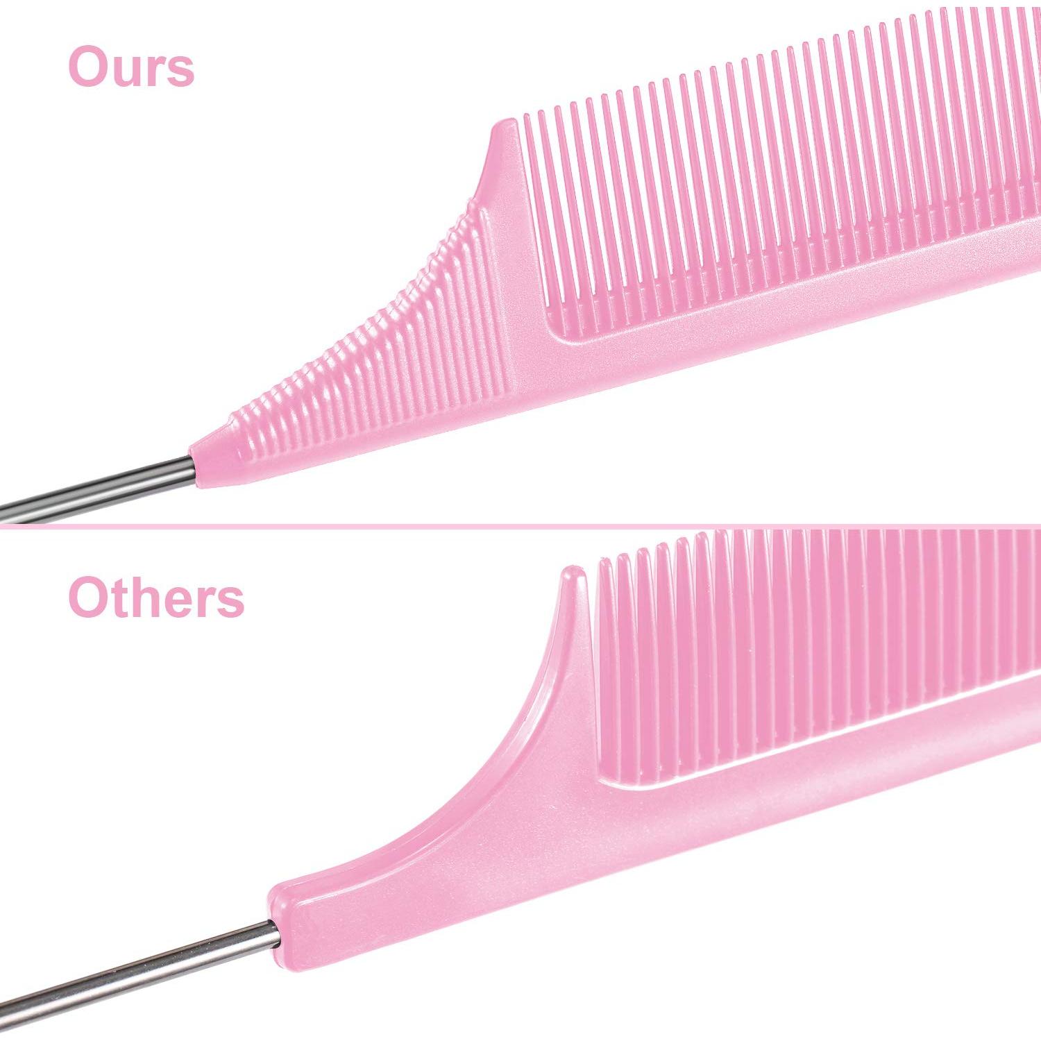 3 Peines de Cola de Rata Leinuosen 23 cm Fibra de Carbono Rosa