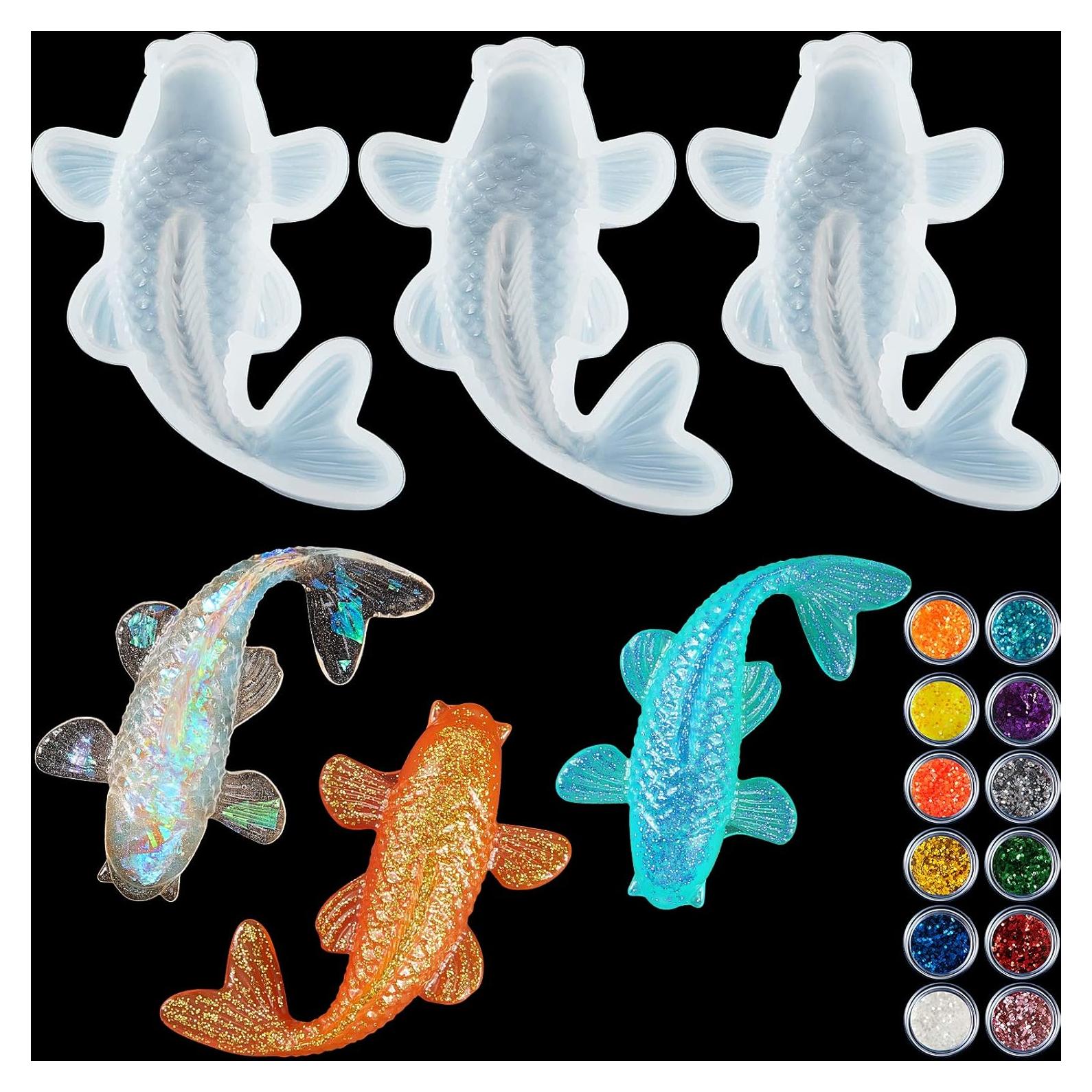 Molde de Silicona Pez Koi Patelai 3 Piezas con Lentejuelas