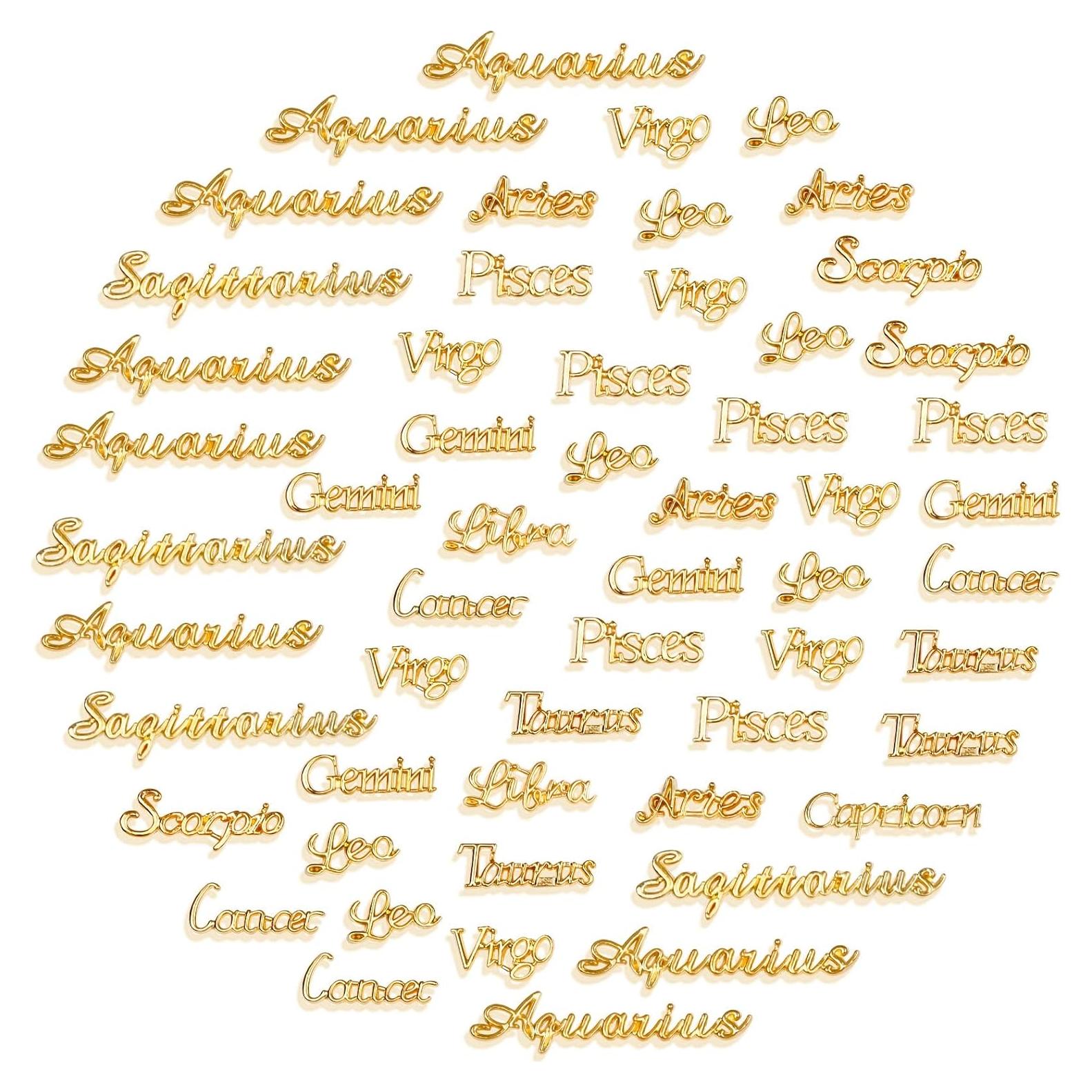 60 Piezas Encantos Zodiaco Mckanti Oro y Plata para Joyería
