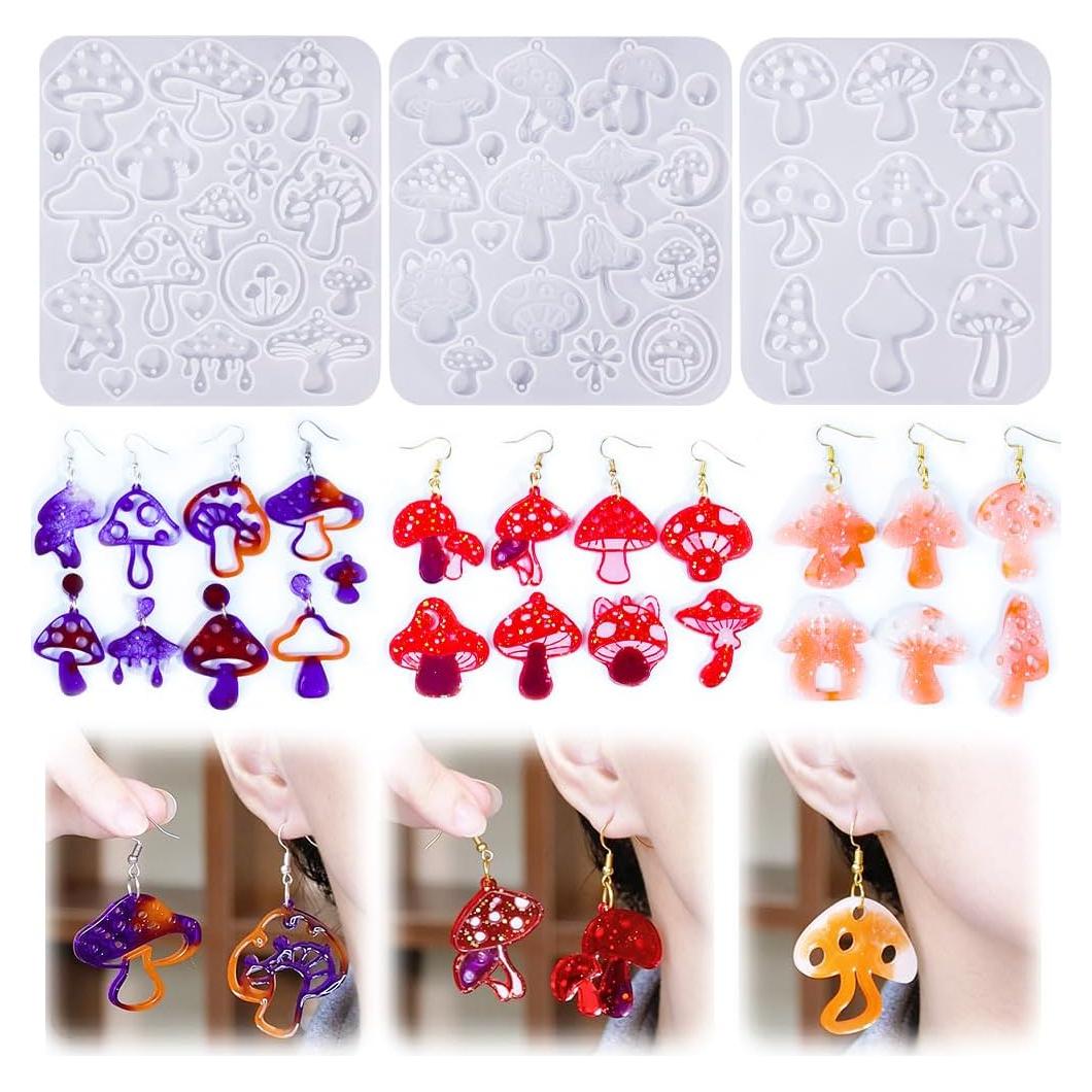 Moldes de Resina para Pendientes Rifanda 3 Pcs Hongo con Ganchos