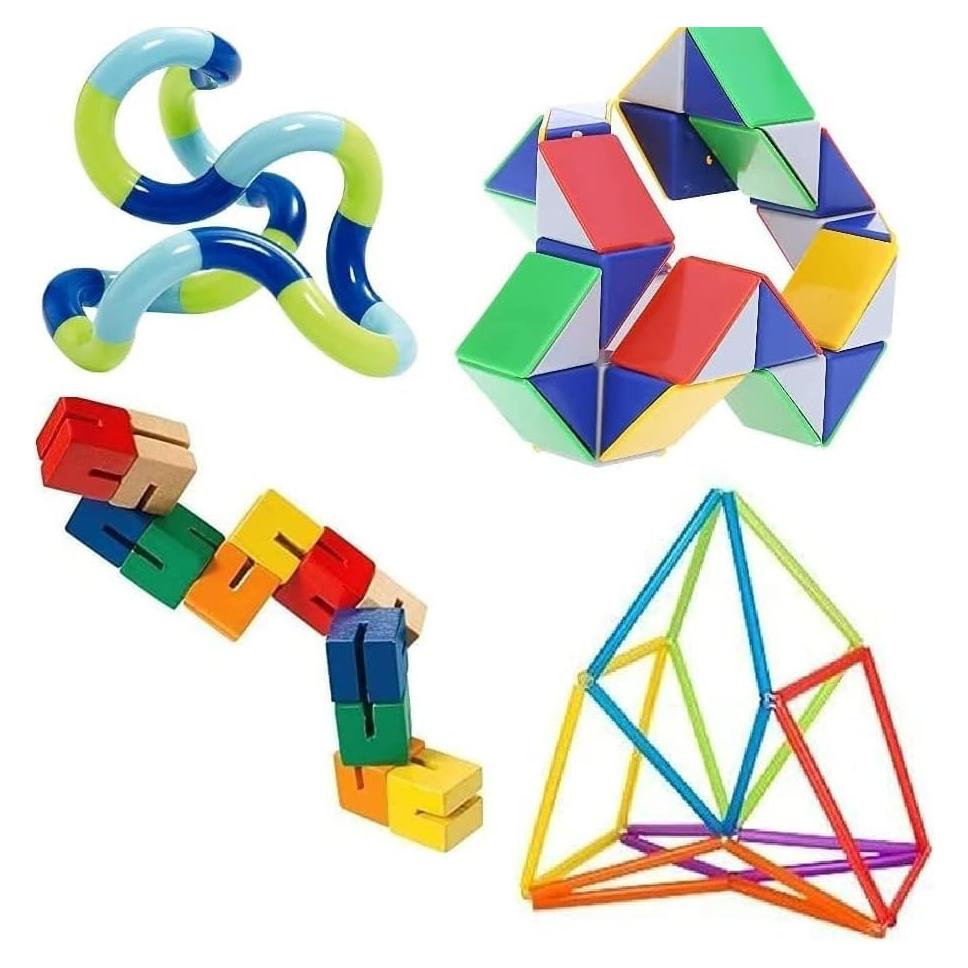 Paquete de 4 Juguetes Fidget Tangle Twister y Rompecabezas