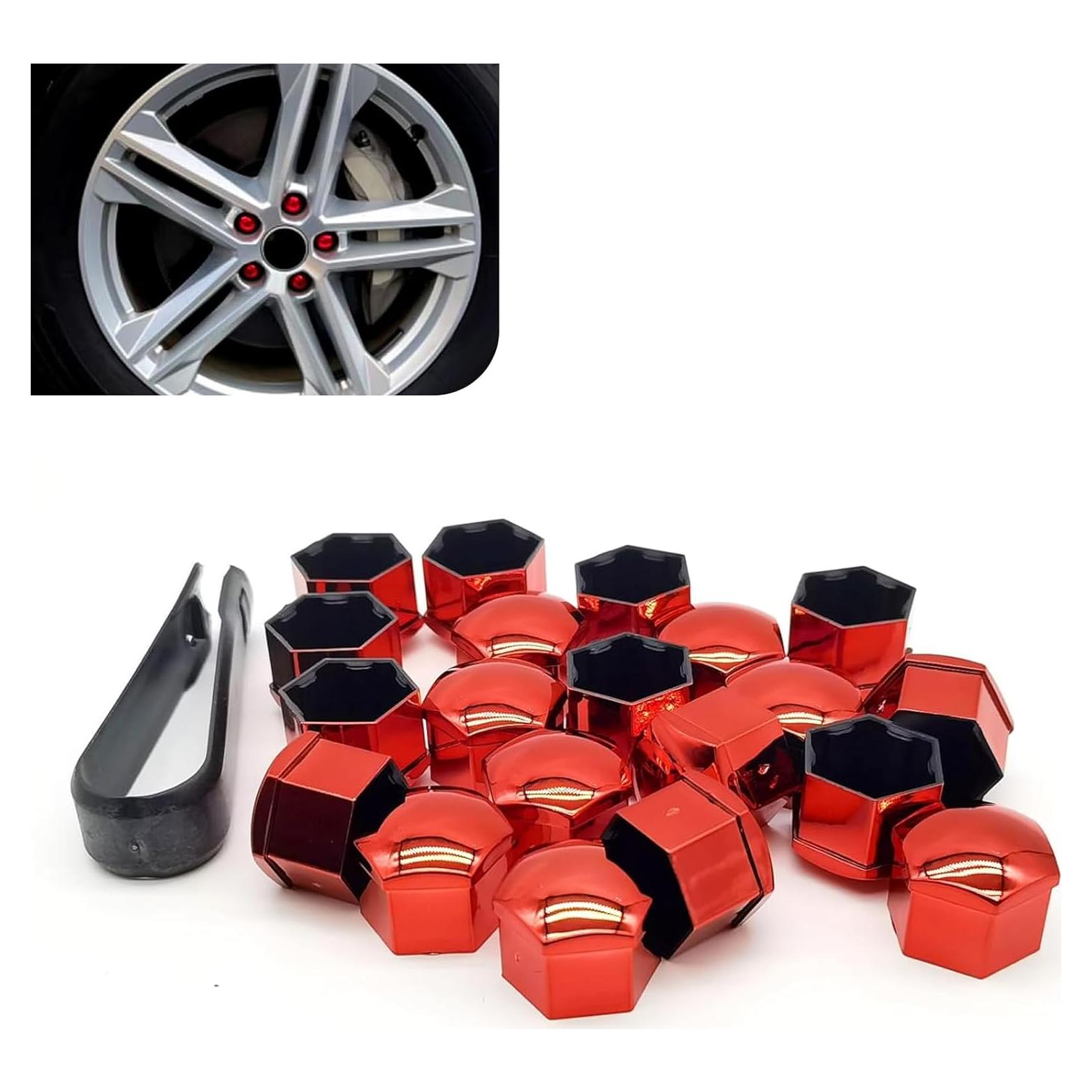 Cubiertas de Tuerca de Rueda Zeathery 20 Pcs Hexagonales Rojo