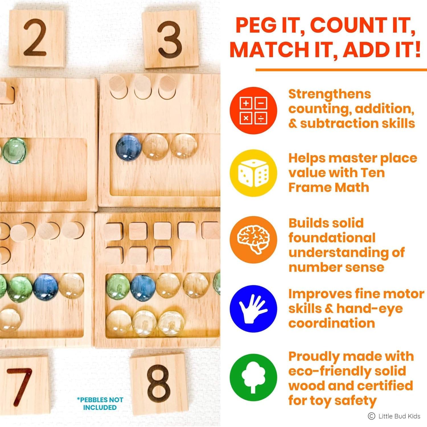 Juego de Matemáticas Montessori Little Bud Kids - Pegs de Contar