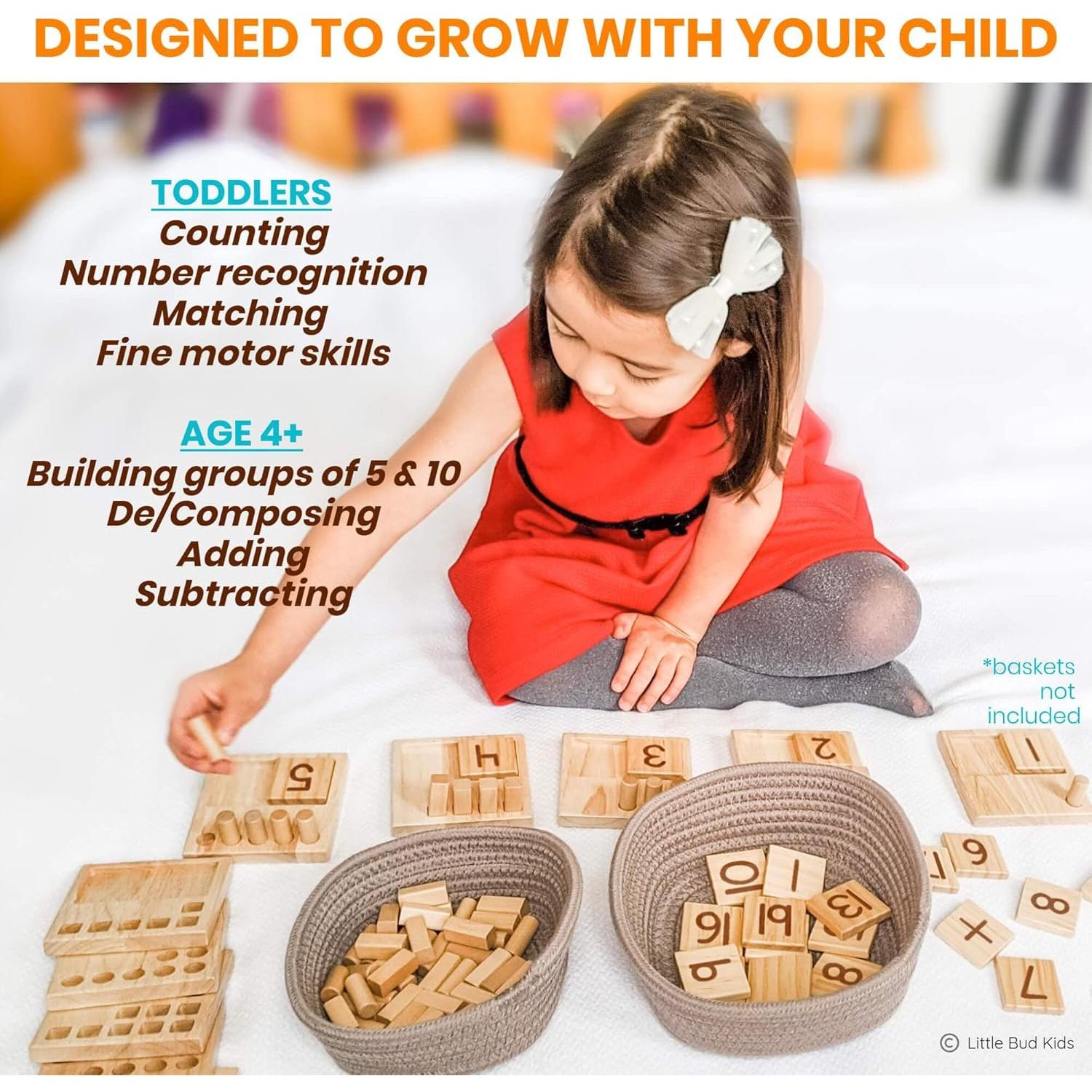 Juego de Matemáticas Montessori Little Bud Kids - Pegs de Contar