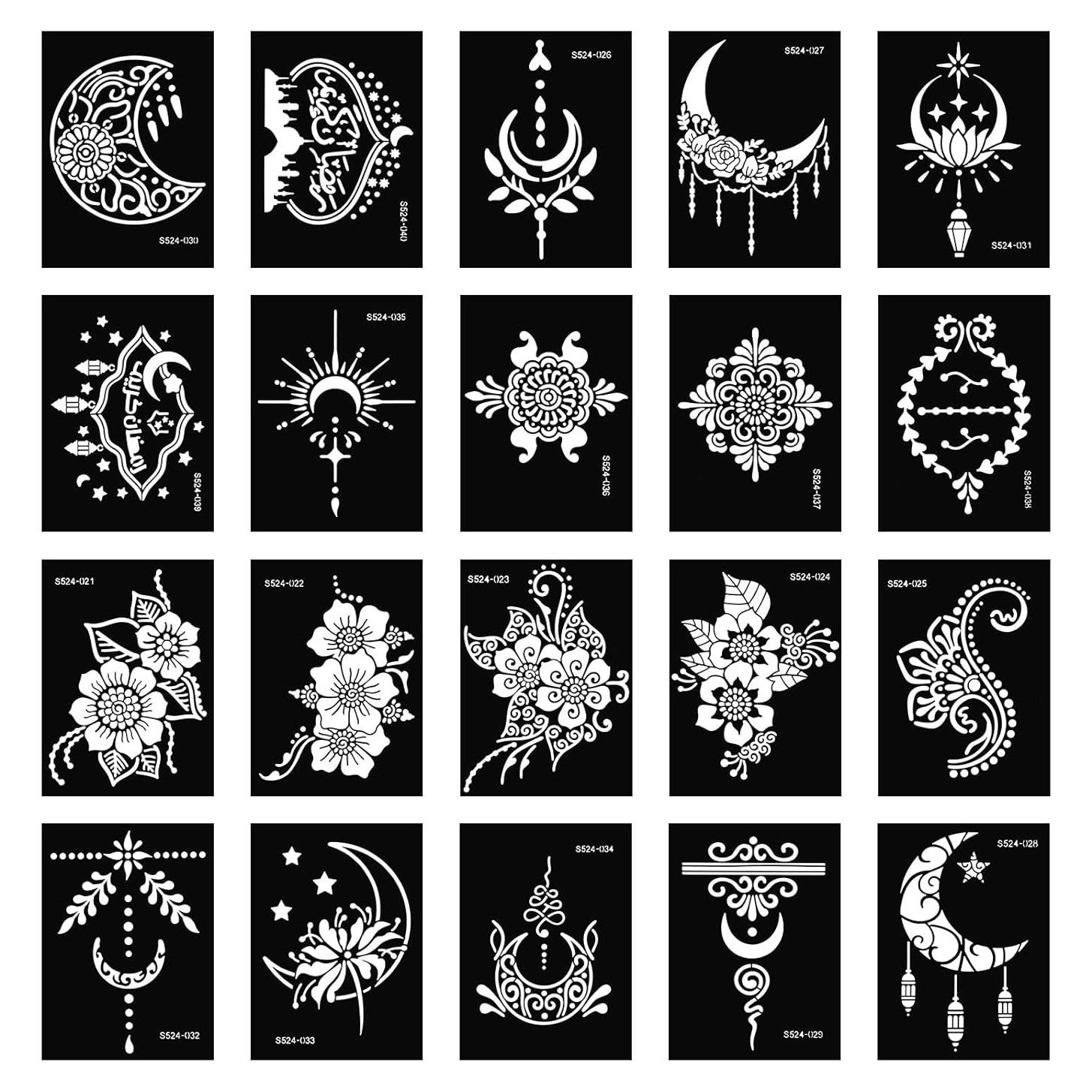 Kit de 20 Plantillas de Tatuaje de Henna Reutilizables Apausvcm