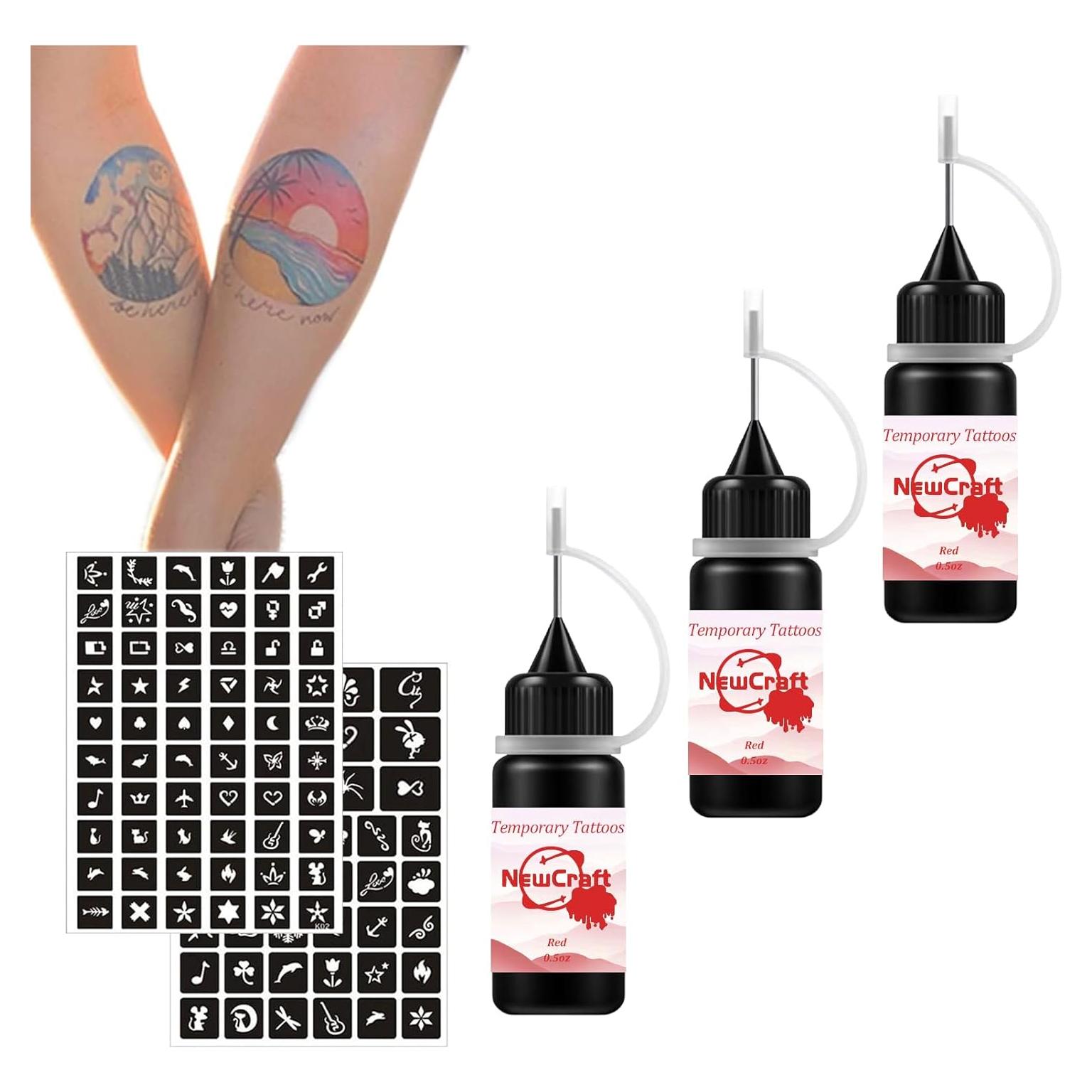 Kit de Tatuajes Temporales NewCraft - 3 Botellas Tinta Roja